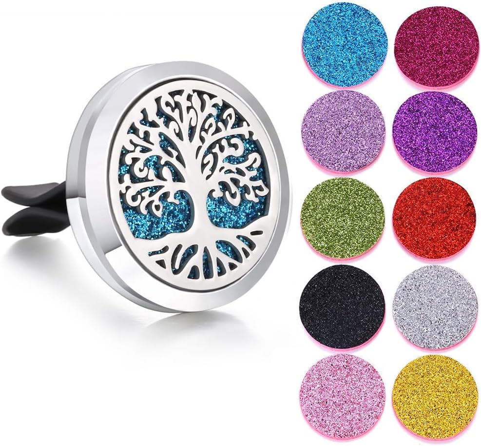 12pcs Car Aromatherapy Clip, Car Diffuser, Car Aromatherapy Essential Oil Diffuser, 30mm-Aromatherapy Diffuser 12pcs Set with 120 Glitter Powder Cotton Pads