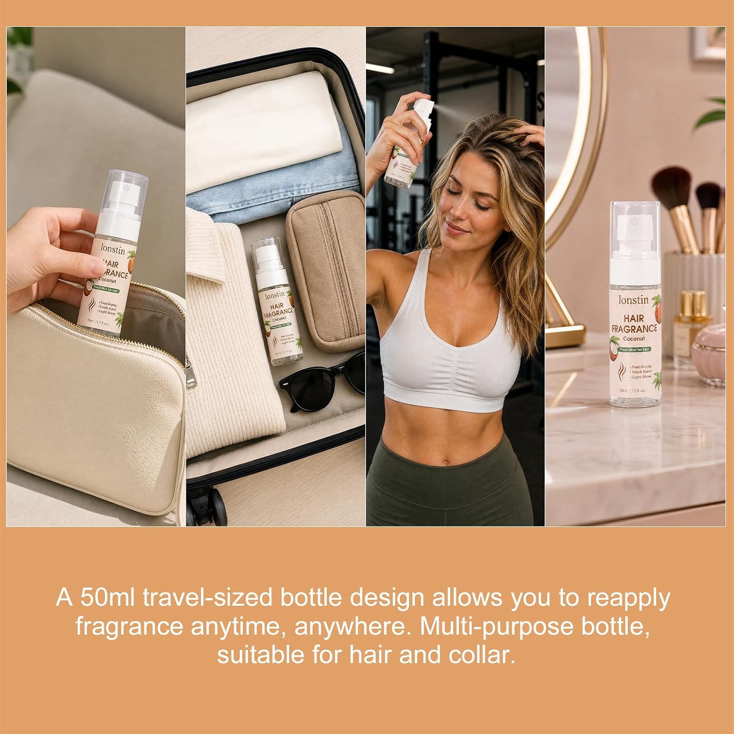 coconut Hair Frangrance for Women, Long-Lasting Scented Hair Spray & Body Mist, Freshen Hair, Body & Pillows, Lightweight Non-Greasy Mist for Dry & Frizzy Hair, 100ml