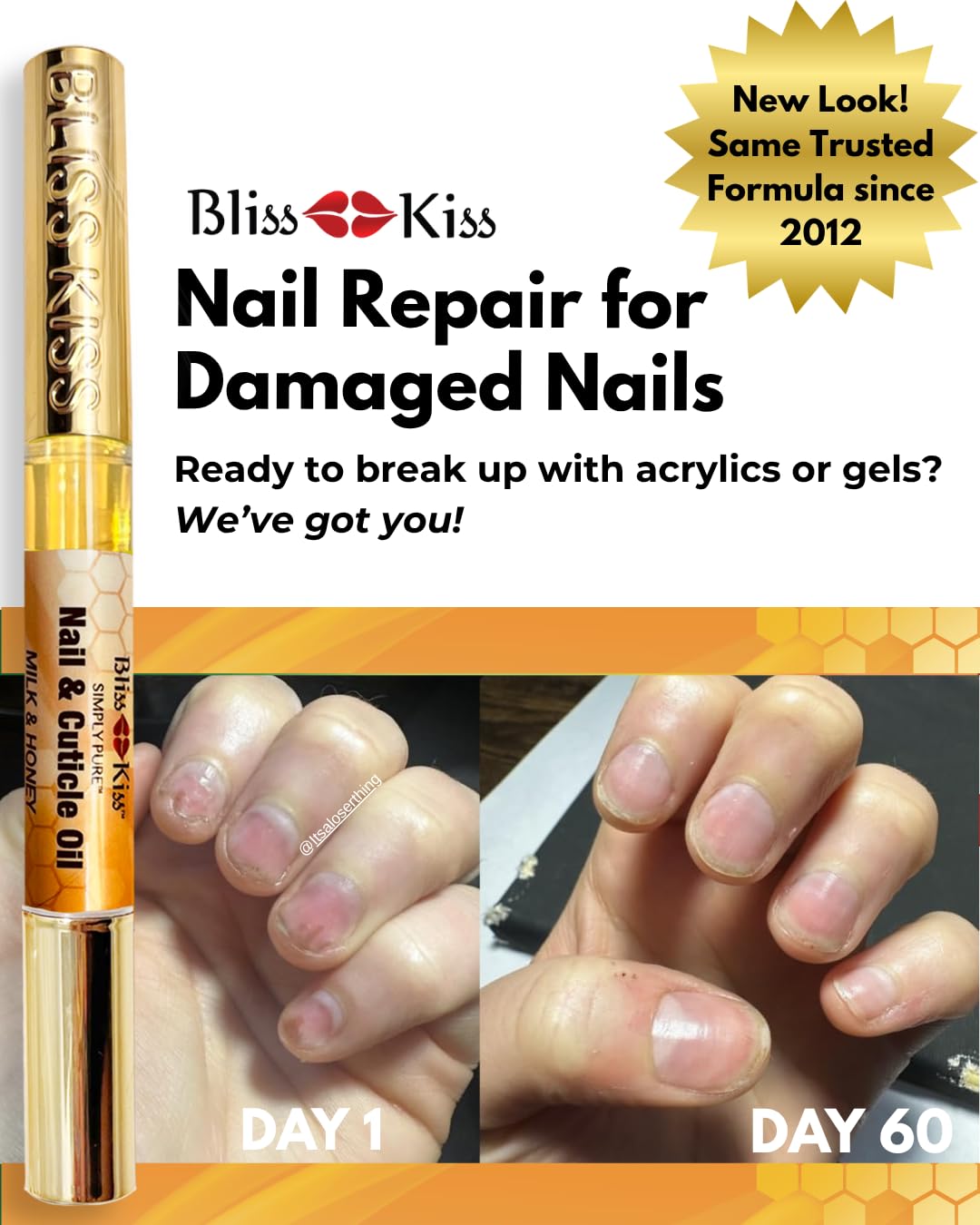 Bliss Kiss | 1 Milk & Honey | Nail Oil Cuticle Pen w/Vitamin E & Jojoba⏤Nail Strengthener Nail Growth Serum for Brittle Peeling Breaking Thin Nails