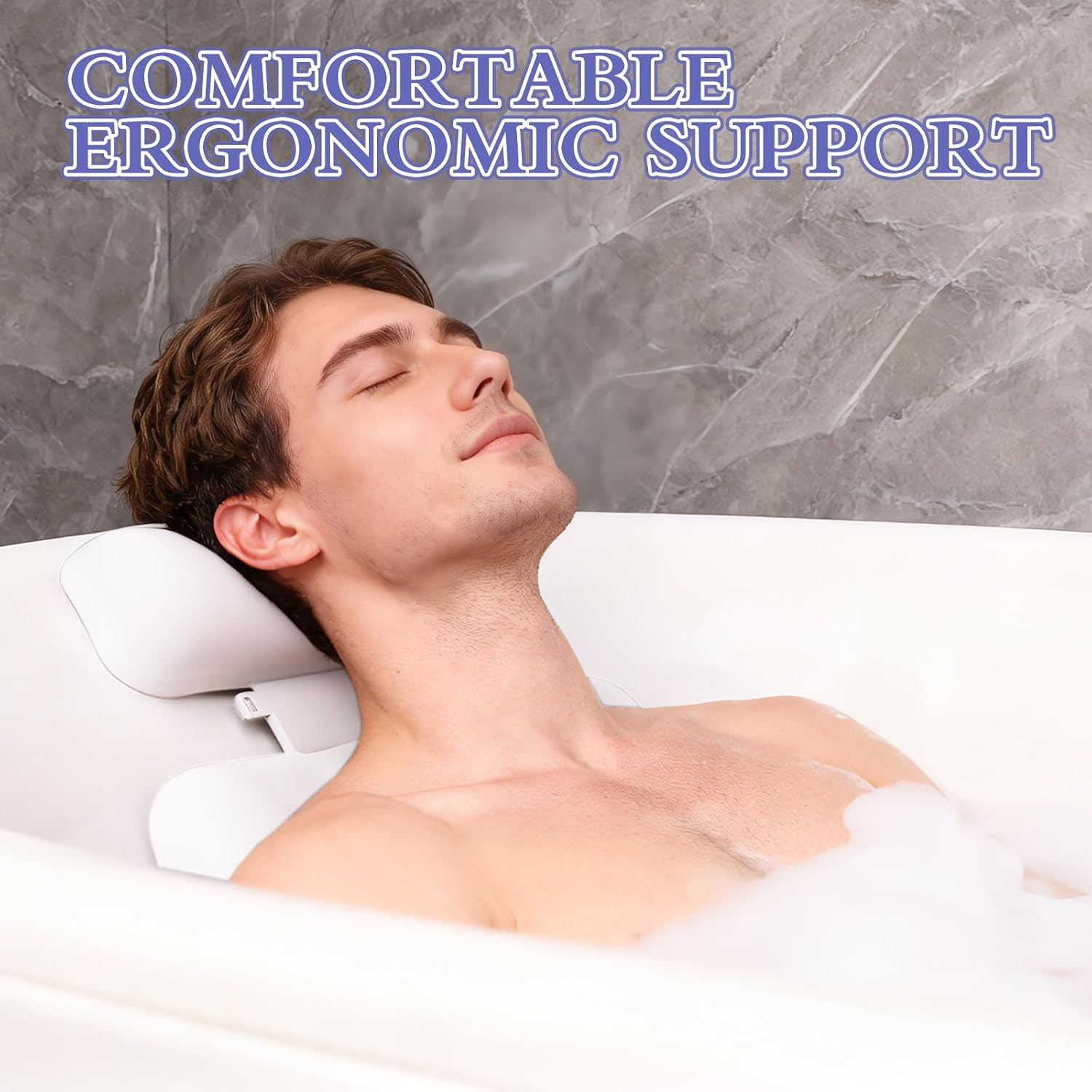 Silicone Bath Pillow, Upgraded Bath Pillows for Tub, Adjustable Height Bathtub Pillow for Head and Neck, 4D Luxury Tub Pillow Skin-Friendly Large Suction Cups Stability, Spa Relaxation-White
