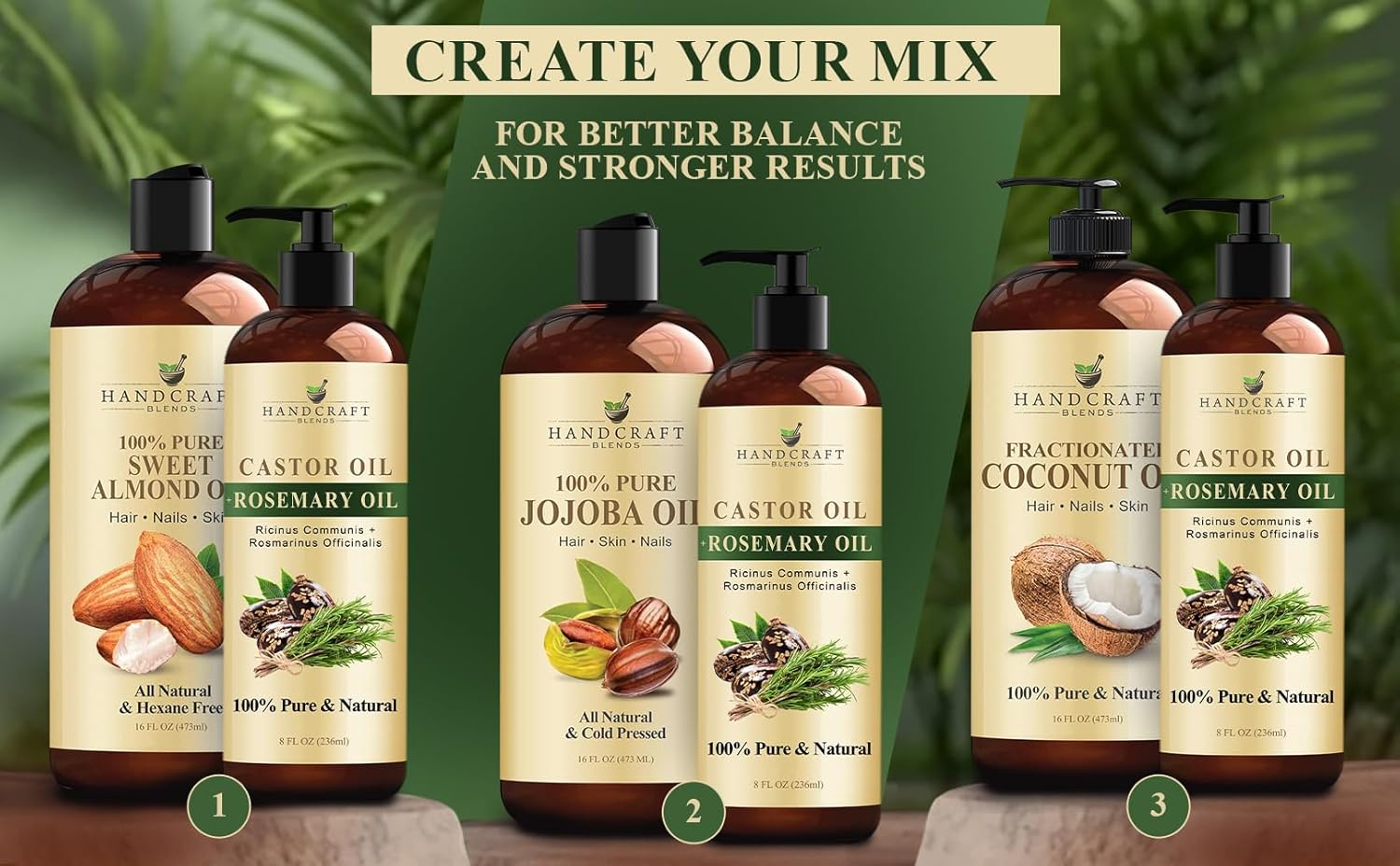 Handcraft Blends Castor Oil with Rosemary Oil 8 Fl Oz | 100% Pure and Natural | Premium Grade Carrier Oil | Hair, Eyelashes and Eyebrows | Hair and Body