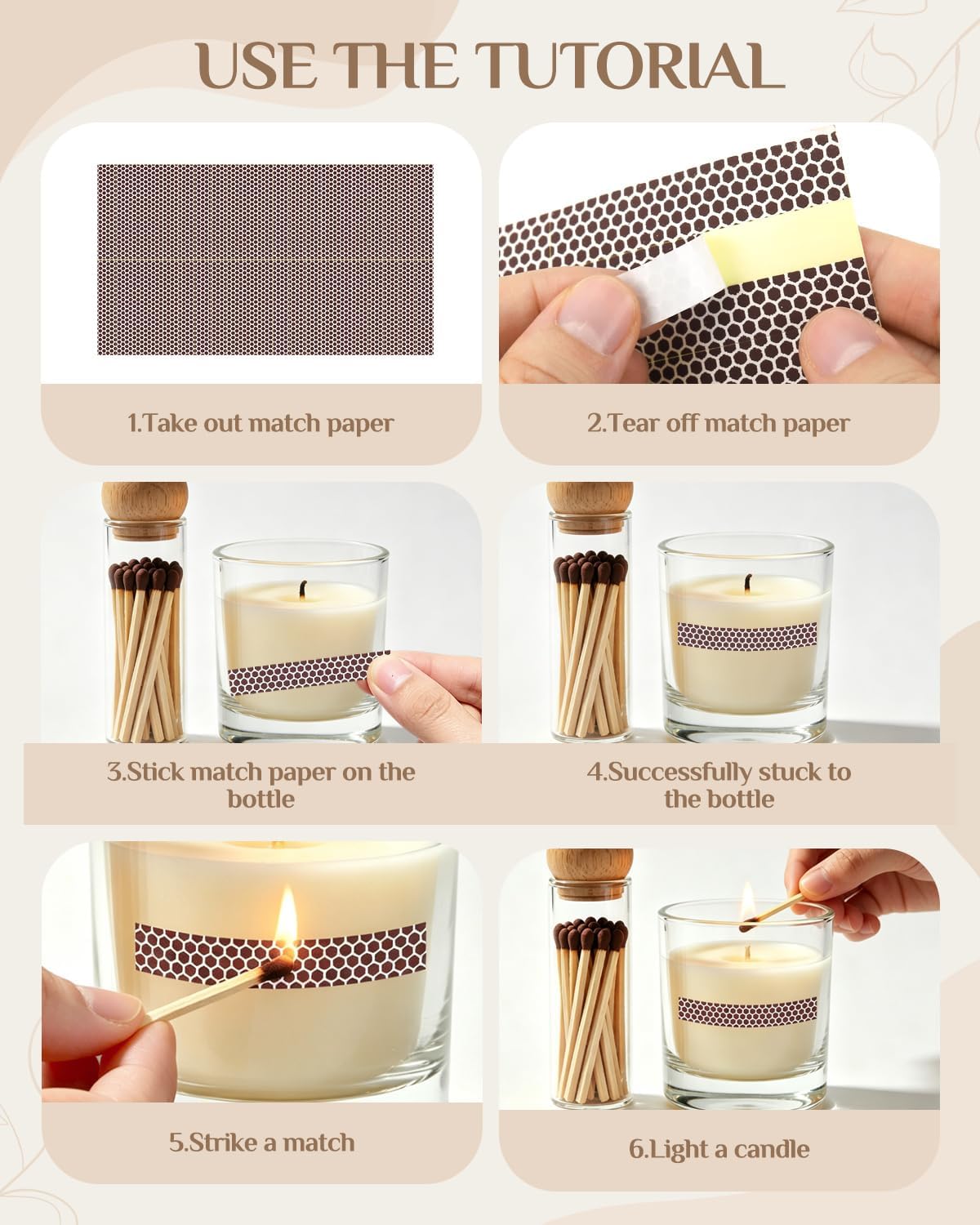 42 PCS Match Striker Stickers, Match Striker Paper with Adhesive, Ideal for Fireplace Matches (Rectangle)
