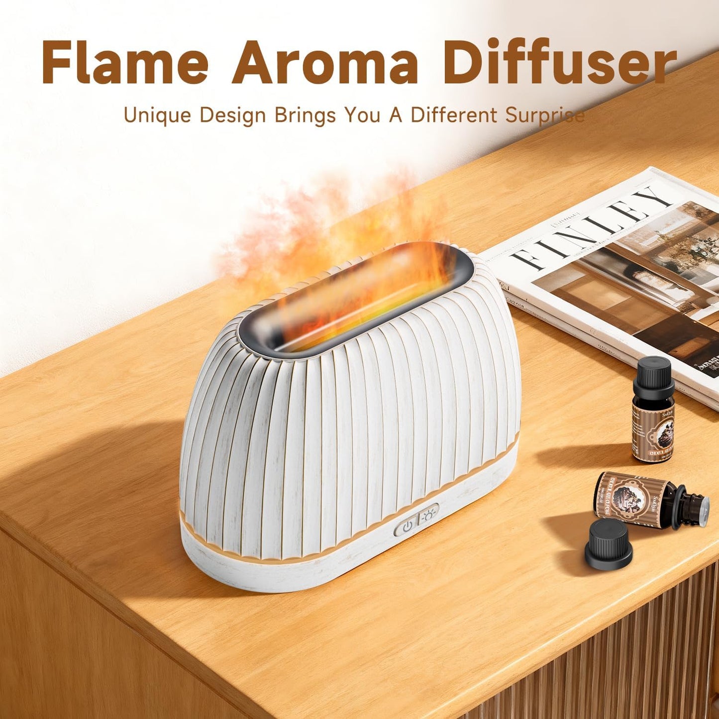 SOULORIGIN Essential Oil Diffuser, Flame Effect Aromatherapy Diffuser with 7-Color LED Lights & Auto Shut-Off, Ultrasonic Diffusers for Home, 120ml Samll Scent Diffuser for Essential Oils - White