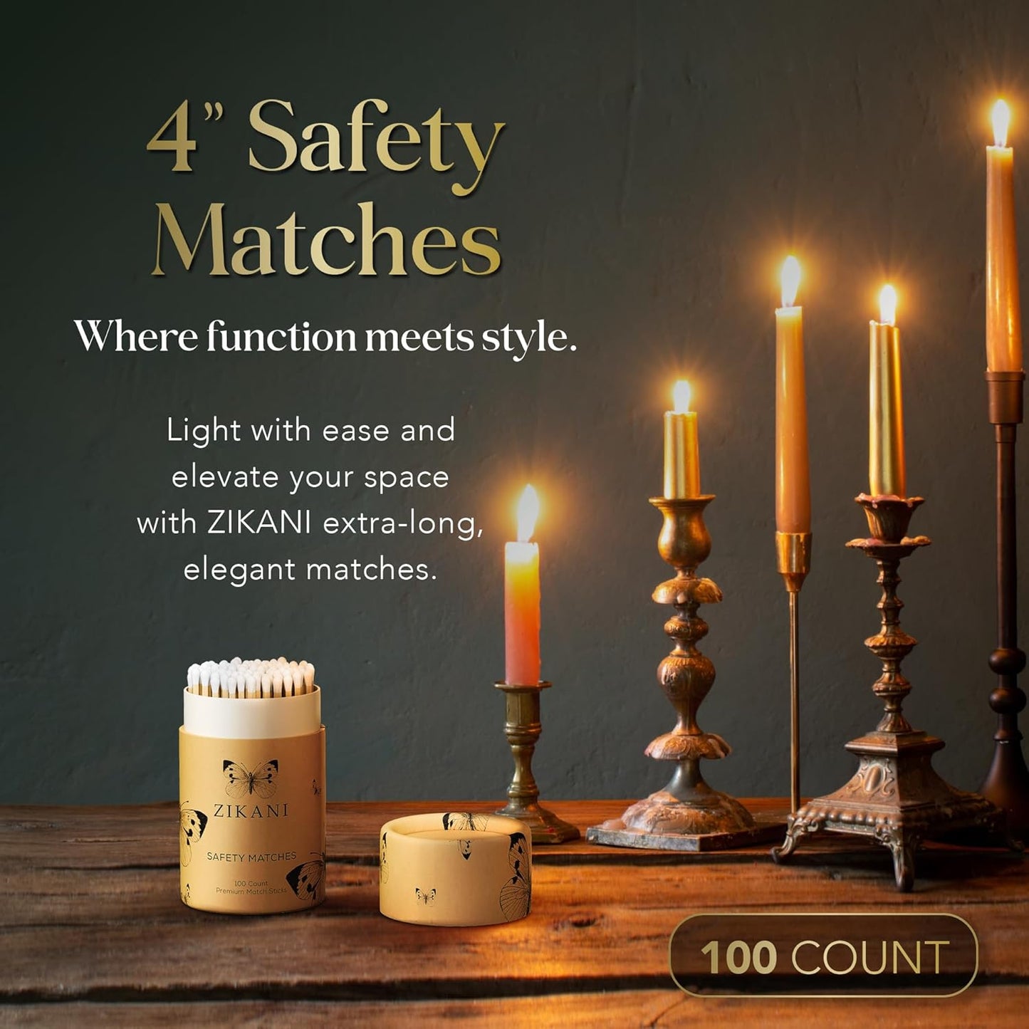 Rustic Charm Fancy Matches: 100 4-Inch Rainbow Tip Matches + Striker | Kiln-Dried Wooden Artisan Matchsticks for Decorative Cloche Jars, Fireplaces, and BBQ - 100 Count (Rainbow Tip)