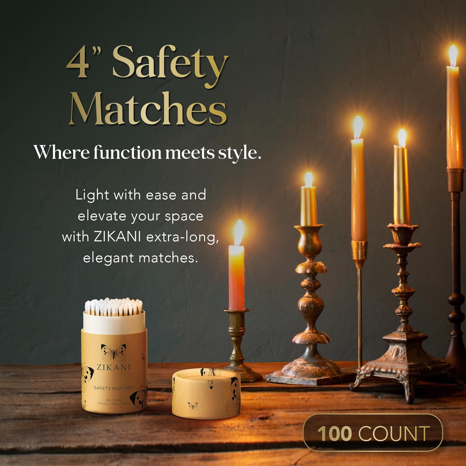 Rustic Charm Fancy Matches: 100 4-Inch Rainbow Tip Matches + Striker | Kiln-Dried Wooden Artisan Matchsticks for Decorative Cloche Jars, Fireplaces, and BBQ - 100 Count (Rainbow Tip)