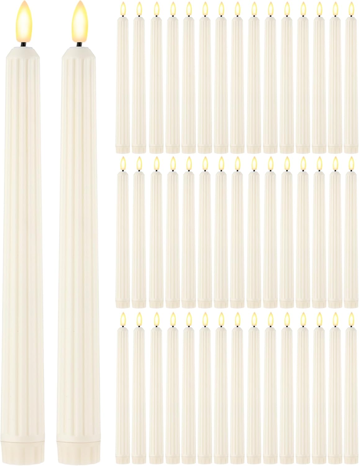 Funtery 48 Pcs Flameless LED Taper Candles Battery Operated Candles Bulk Realistic LED Candlesticks Flickering for Wedding Church Graduation Party Home Decor(Ivory,Romantic Style)