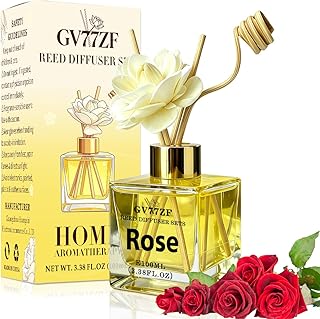 Rose Reed Diffuser – 3.38 oz Glass Bottle with Rattan Sticks & Dried Flowers, Romantic Floral Scent for Home, Adjustable Intensity Aroma Gift for Women, Housewarming, Mom