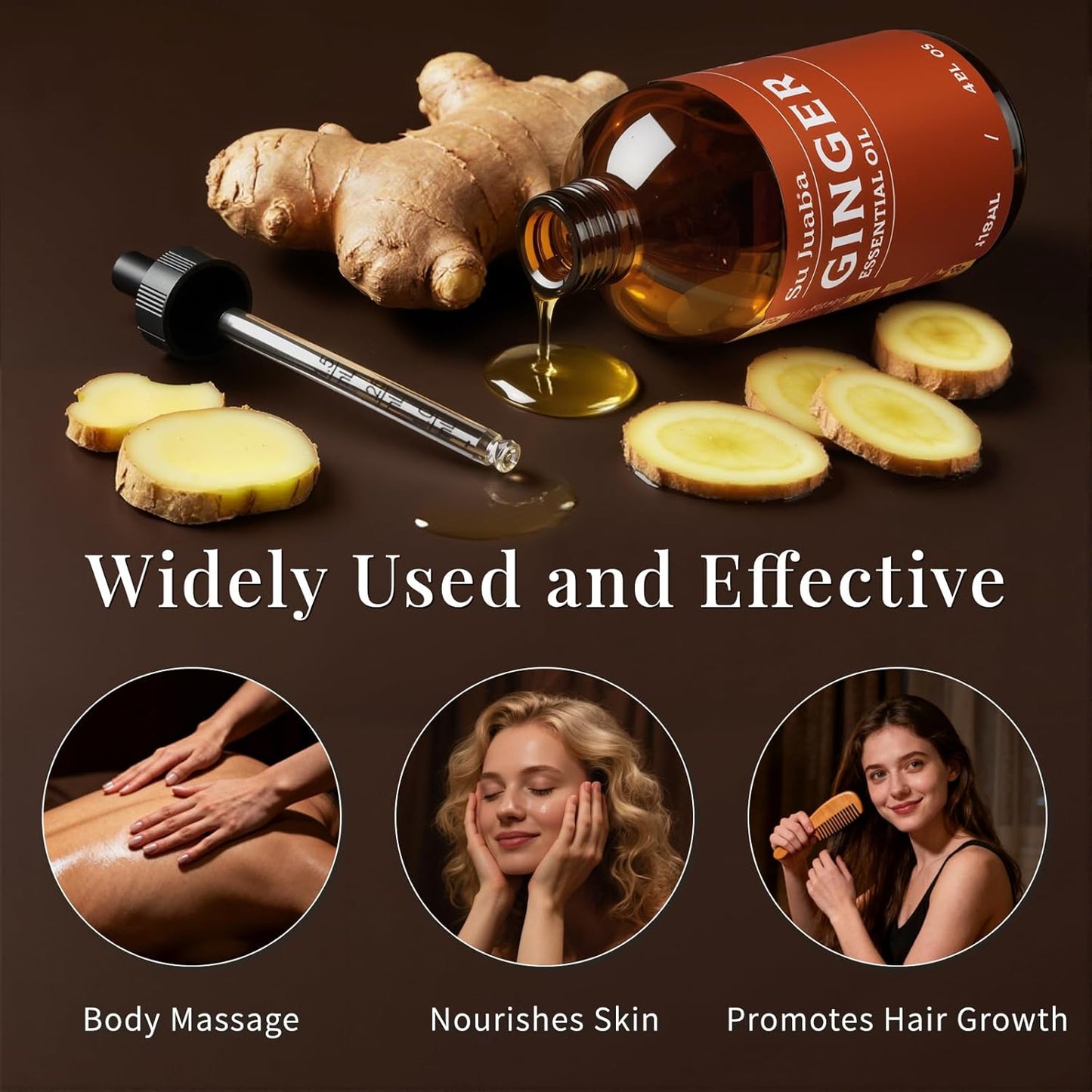 SU JUABA Ginger Oil 4 Fl Oz, 100% Pure Natural for Massage, Diffuser, Aromatherapy, Hair & Skin Care - 118ML