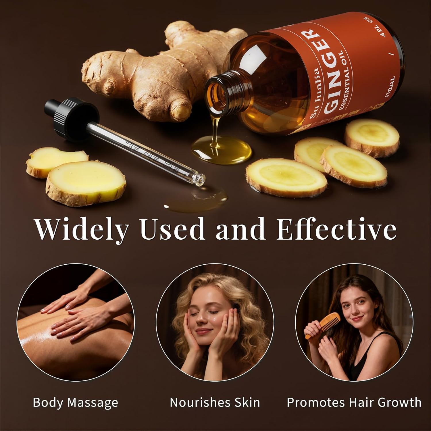 SU JUABA Ginger Oil 4 Fl Oz, 100% Pure Natural for Massage, Diffuser, Aromatherapy, Hair & Skin Care - 118ML