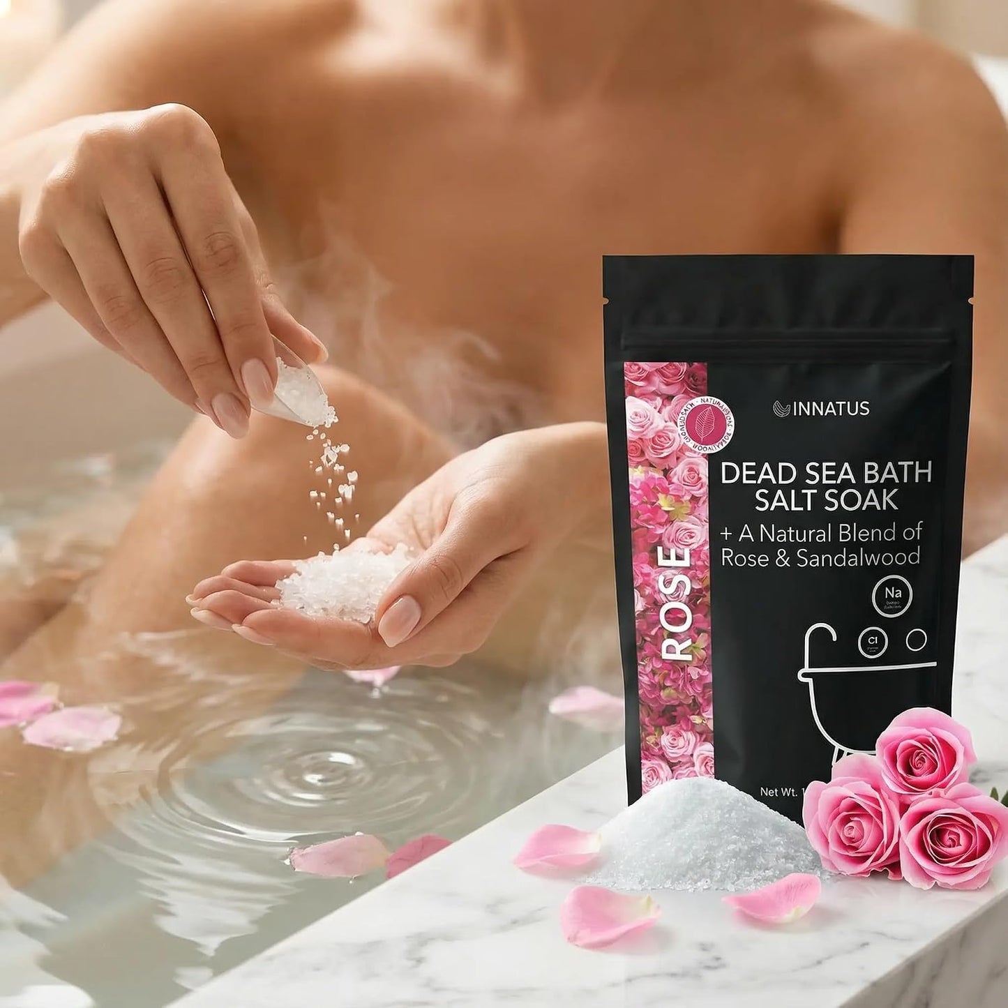 Dead Sea Soothing Bath Salt Soak with 21 Minerals – Relaxing, Detoxifying, and Nourishing for Skin – 14oz, Infused with Essential Oils – Rejuvenate Mind & Body. (Rose)