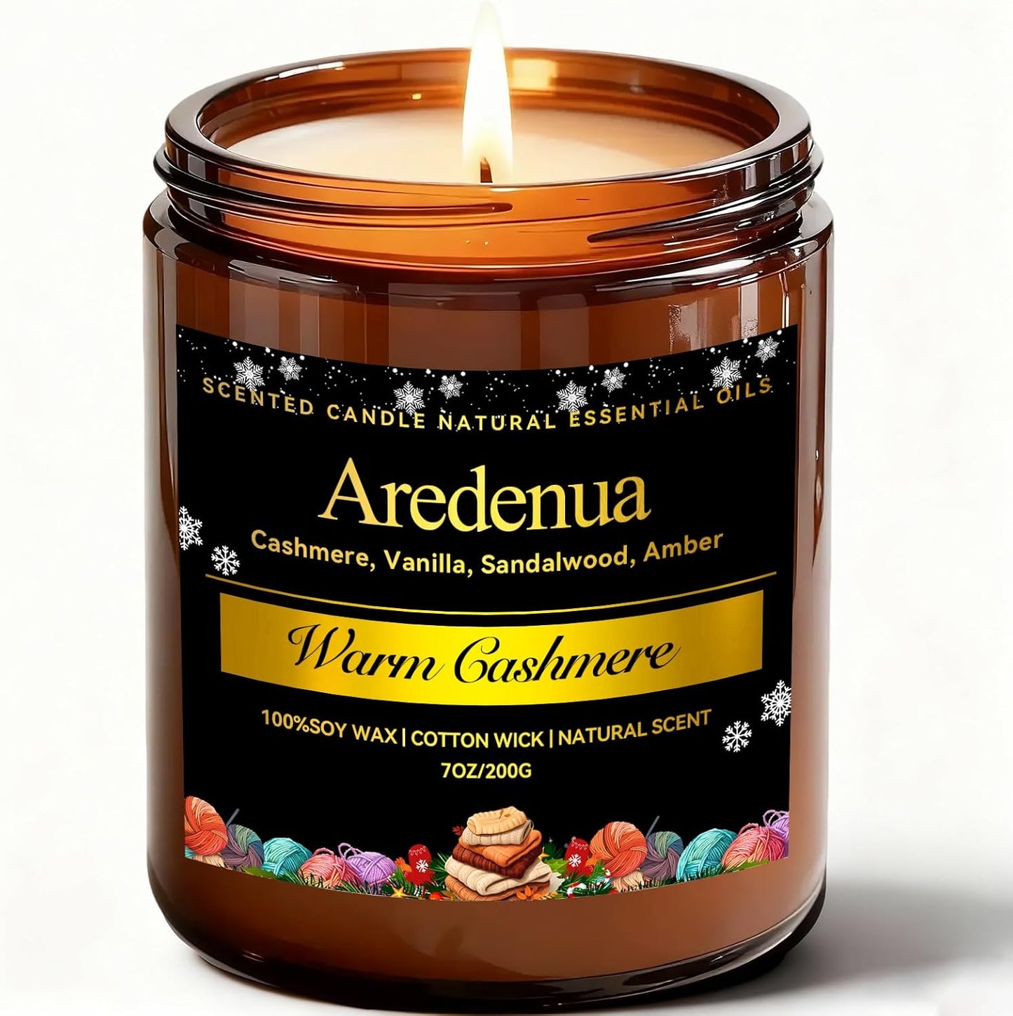 Warm Cashmere Scented Candle – Warm Luxe Cashmere & Soft Vanilla Notes, Cozy Clean Scent, Natural Soy Wax Candles, Long Lasting Candle for Home & Relaxation - 7oz Aromatherapy Candles