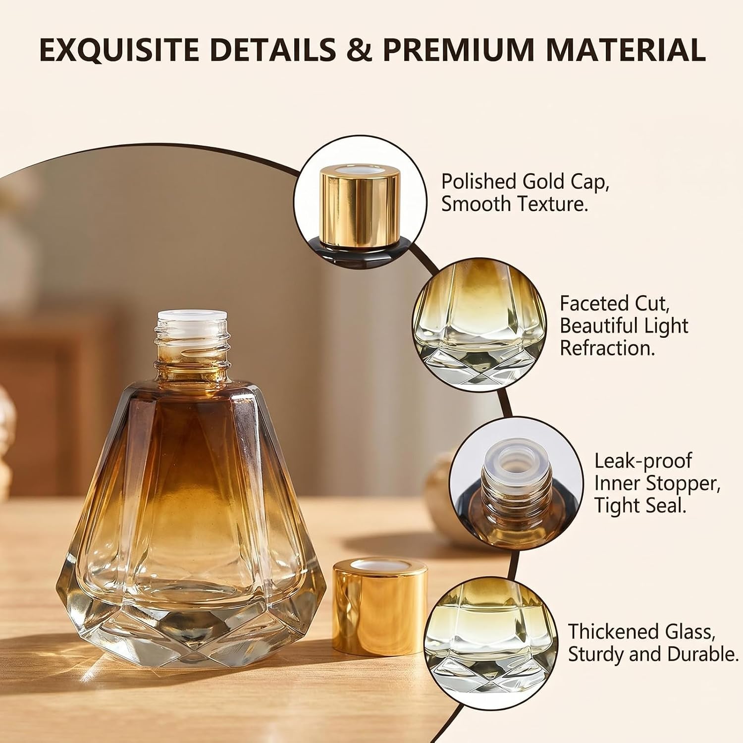 2Pcs 60ml/2oz Diffuser Bottles Empty Refillable Glass Diffusers Jars Aromatherapy Container Fragrance Accessories Use for DIY Replacement Diffuser Sticks Home Bathroom Decor