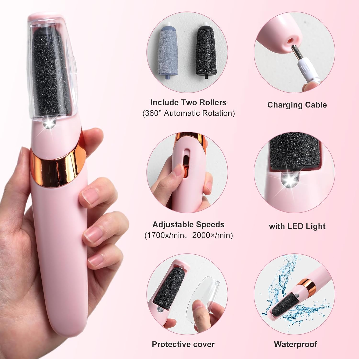 Oneleaf 2 in 1 Electric Callus Remover Shaver Removing Dry, Dead, Hard, Cracked Skin & Callous - Amazing Foot Care Pedicure Tool for Smooth Soft Feet