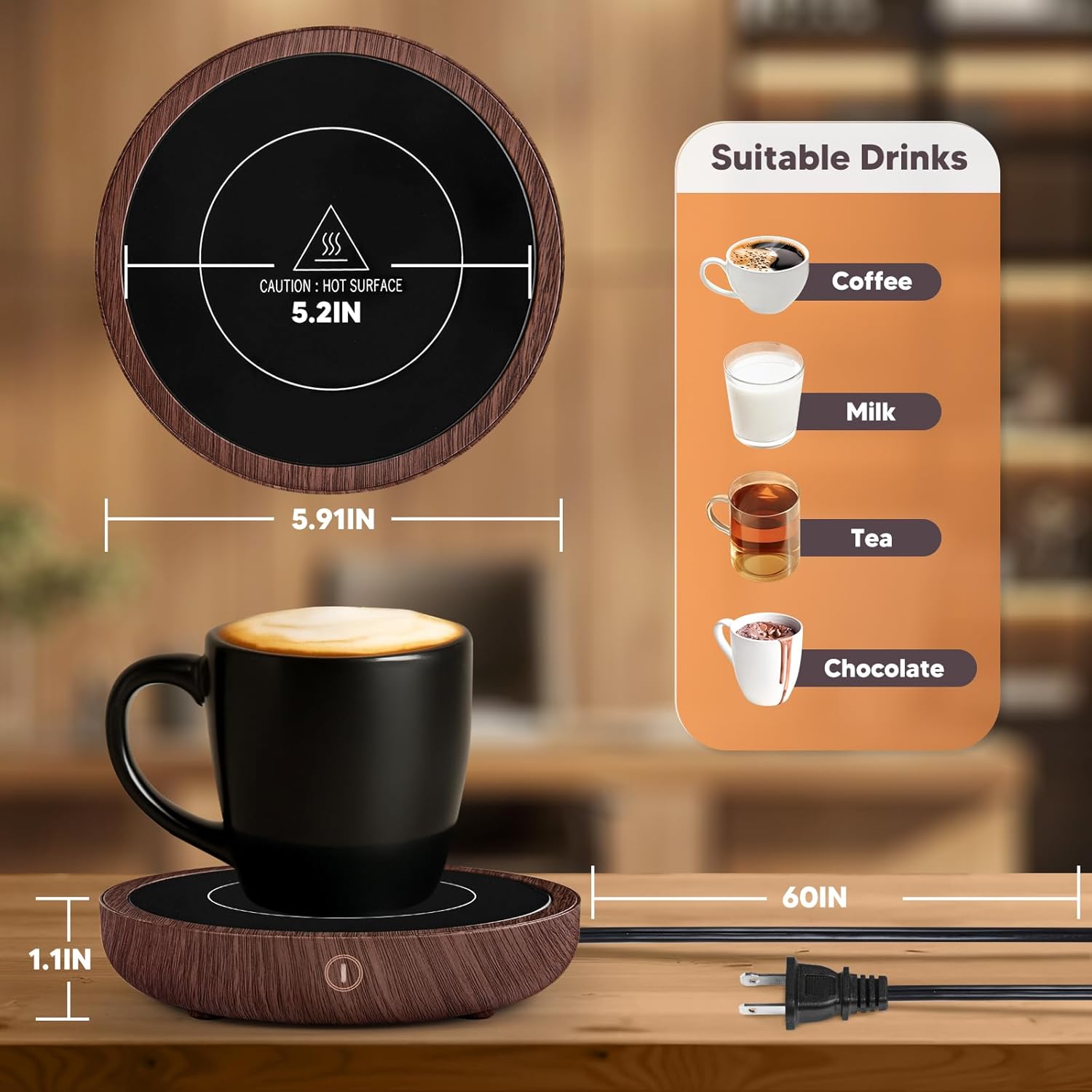 Coffee Mug Warmer, 36W Fastest Heating Temperature, KRGMNHR Coffee Cup Warmer for Desk Auto Shut Off with 3-Temp Settings, Candle Wax Warmer Heating Plate for Coffee, Milk, Tea