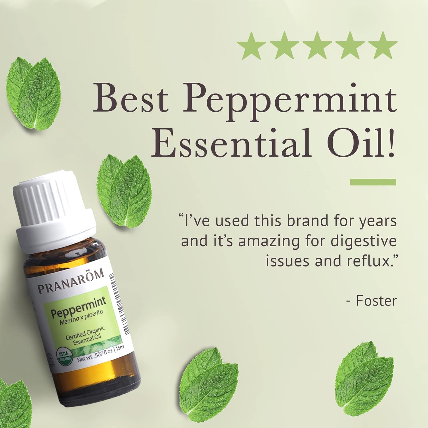 Pranarom USDA Certified Organic Peppermint Essential Oil (15ml), 100% Pure Undiluted Therapeutic Grade from India for Aromatherapy, Diffuser, Topical, Cooling, Massage & Relaxation
