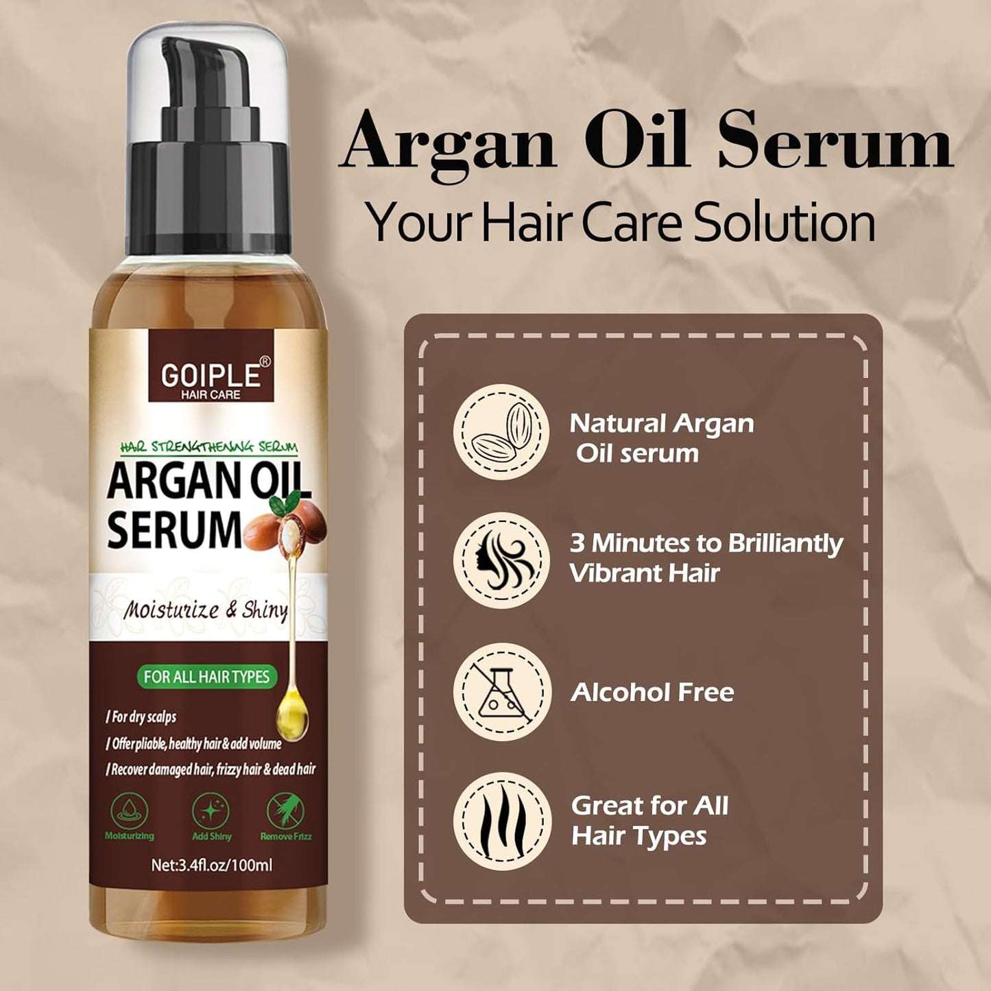 Argan Protein Hair Oil Serum Argan Oil Styling & Moisturizing Oil - Anti Frizz Control Nourishes & Repair Argan Oil for Dry Damaged Hair & Sclap Heat Protectant Serum for Shine Prevent Hair Burns