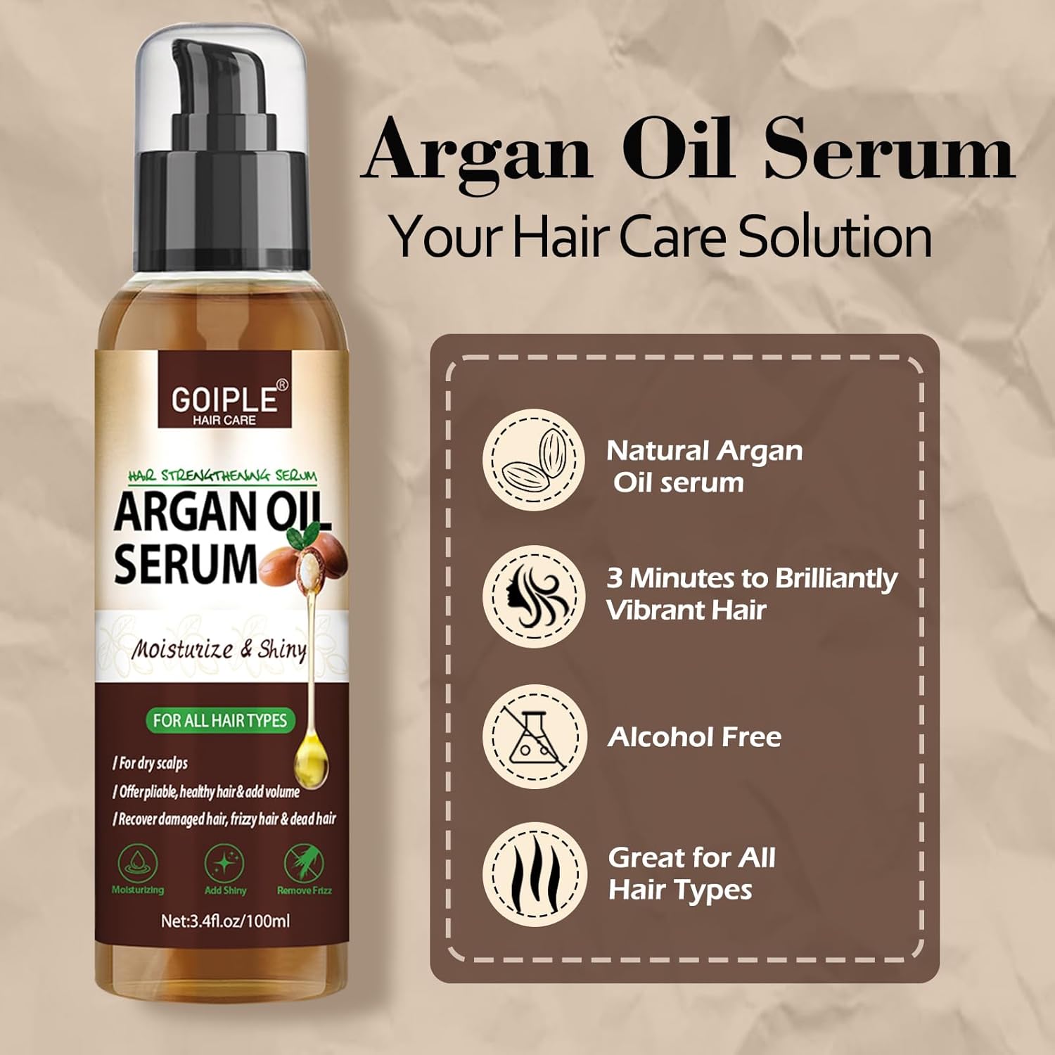 Argan Protein Hair Oil Serum Argan Oil Styling & Moisturizing Oil - Anti Frizz Control Nourishes & Repair Argan Oil for Dry Damaged Hair & Sclap Heat Protectant Serum for Shine Prevent Hair Burns
