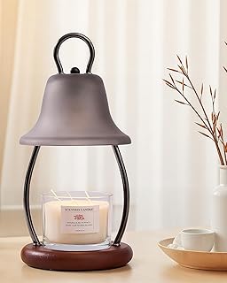 Candle Warmer Lamp with Timer - Adjustable Brightness & Glass Shade - Wooden Base with 2 Bulbs Included (Black)