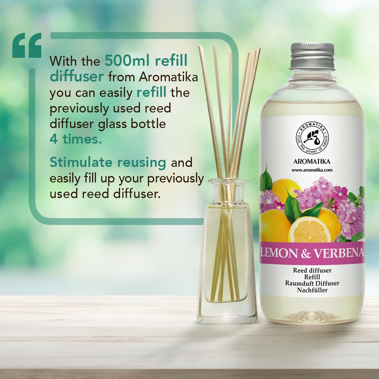 Reed Diffuser Refill Lemon & Verbena 17 Fl Oz - Home Fragrance - Air Freshener - Room Freshener - Relaxation Fragrance - Scented Diffusers - Citrus Scent - Aromatherapy