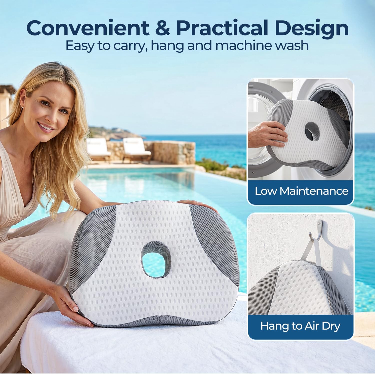 Idle Hippo Hot Tub Booster Seat, 4D Air Mesh Hot Tub Pillow with Powerful 6 Non-Slip Suction Cups, Ergonomic Booster Cushion, Quick Dry Spa Pillow for Indoor Outdoor Hot Tub-White/Grey