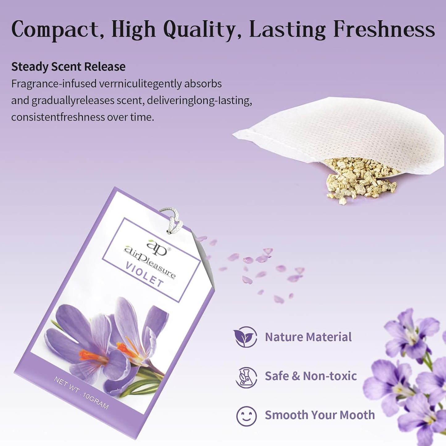Violet Scented Sachets Bag 6 Pack for Drawers & Closets, Long-Lasting Sachets Bags Wardrobe Freshener, Drawer Deodorizer Fresh Scents Home Fragrance Air Freshener Bags for Home Room