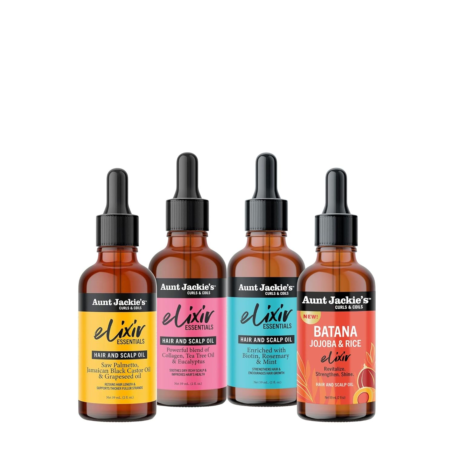 Aunt Jackie's Elixir Essentials Hair & Scalp Oil Enriched with Biotin, Rosemary & Mint, Nourishes, Thickens & Supports Hair Growth, 2 oz
