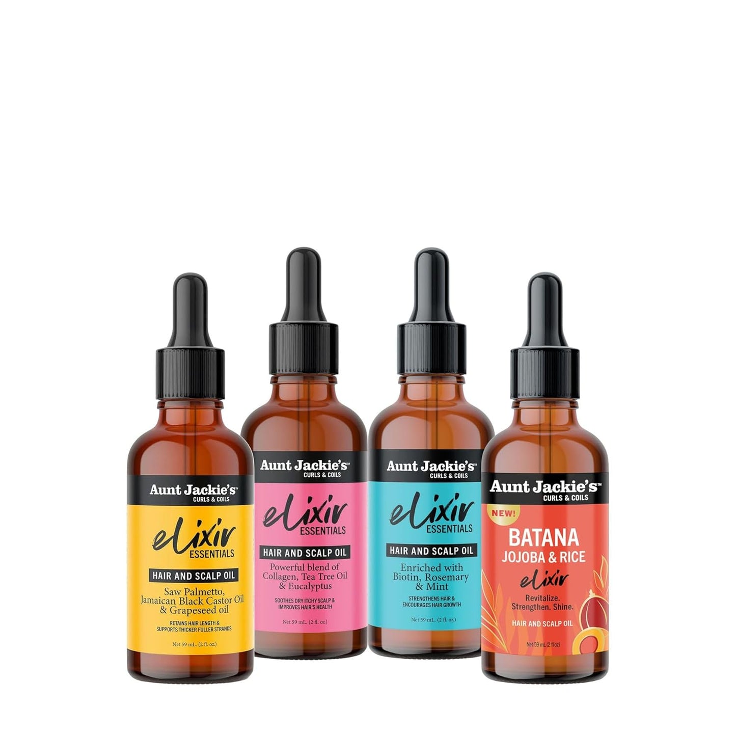 Aunt Jackie's Curls & Coils Batana, Jojoba & Rice Elixir Hair and Scalp Oil, 2 fl oz - Revitalize, Strengthen and Shine