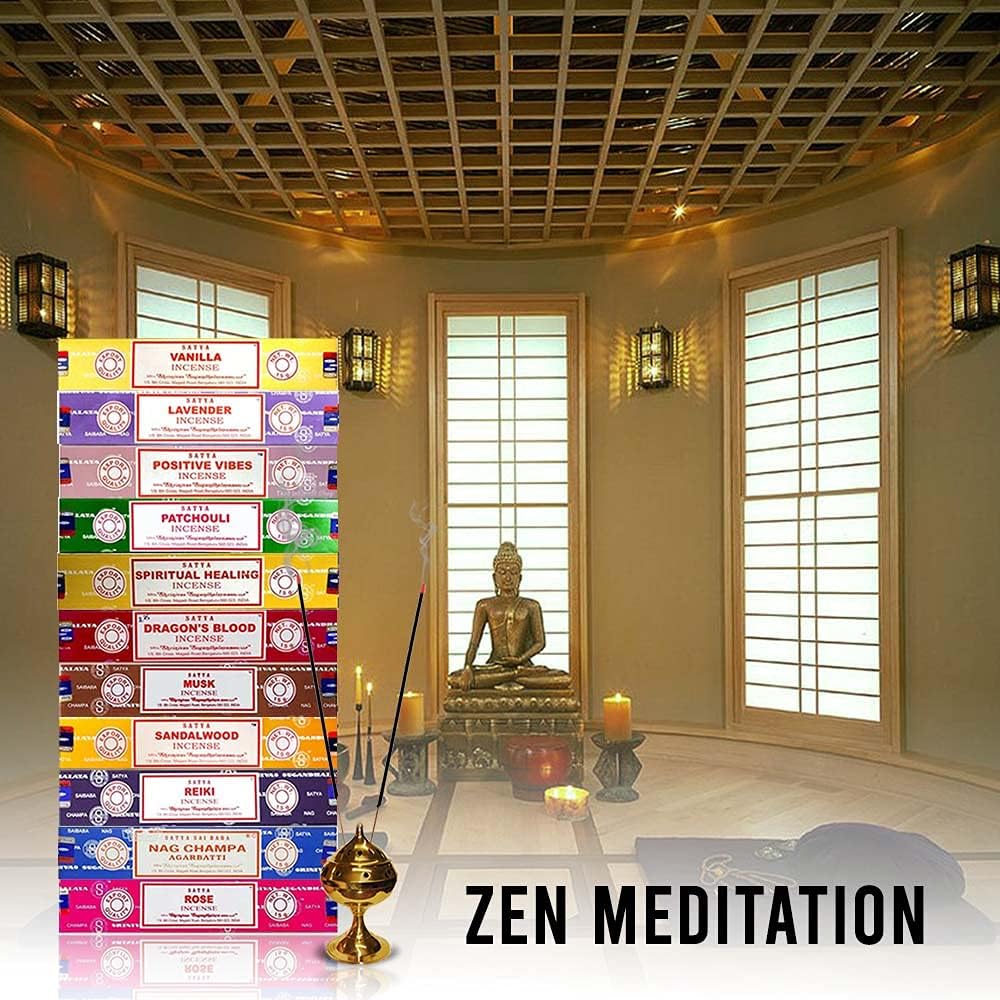 Generic Set of 15g Nag Champa, Lavender, Patchouli, Musk, Reiki, Rose, Positive Vibes, Spiritual Healing, Dragon Blood, Sandalwood, Vanilla + Free One Unit Satya Incense