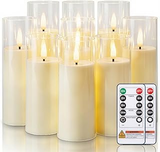 Homemory Ivory Acrylic Flameless LED Candles, Battery Operated with Remote Control and Timer, Electric Fake Candles for Wedding, Home Decor, Set of 9