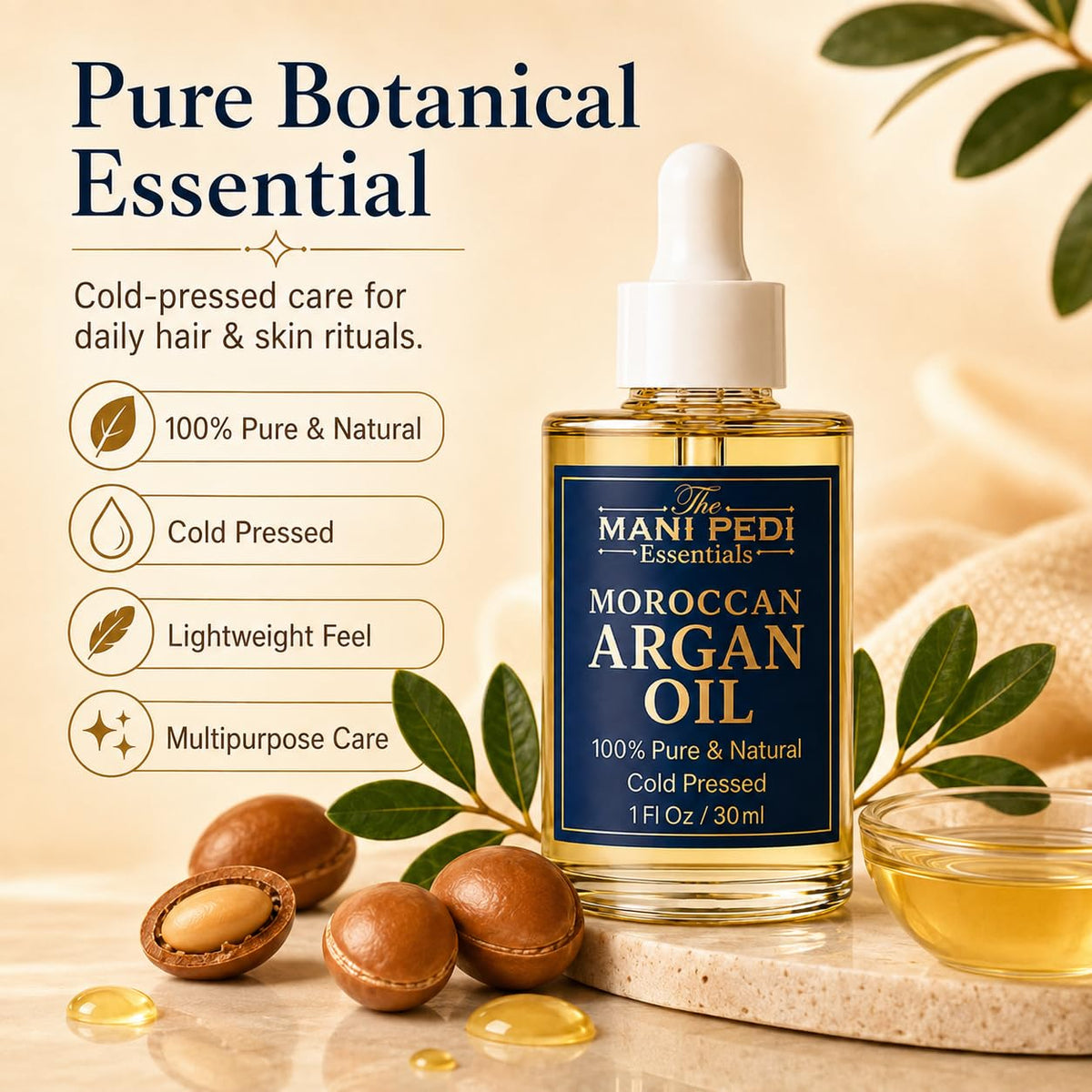 TMPE Pure Argan Oil of Morocco, Cold-Pressed Oil for Hair &amp; Skin, 1 Fl Oz