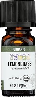 Aura Cacia Organic Lemongrass Essential Oil, GC/MS Tested for Purity, 7.4ml, 0.25 Fl Oz