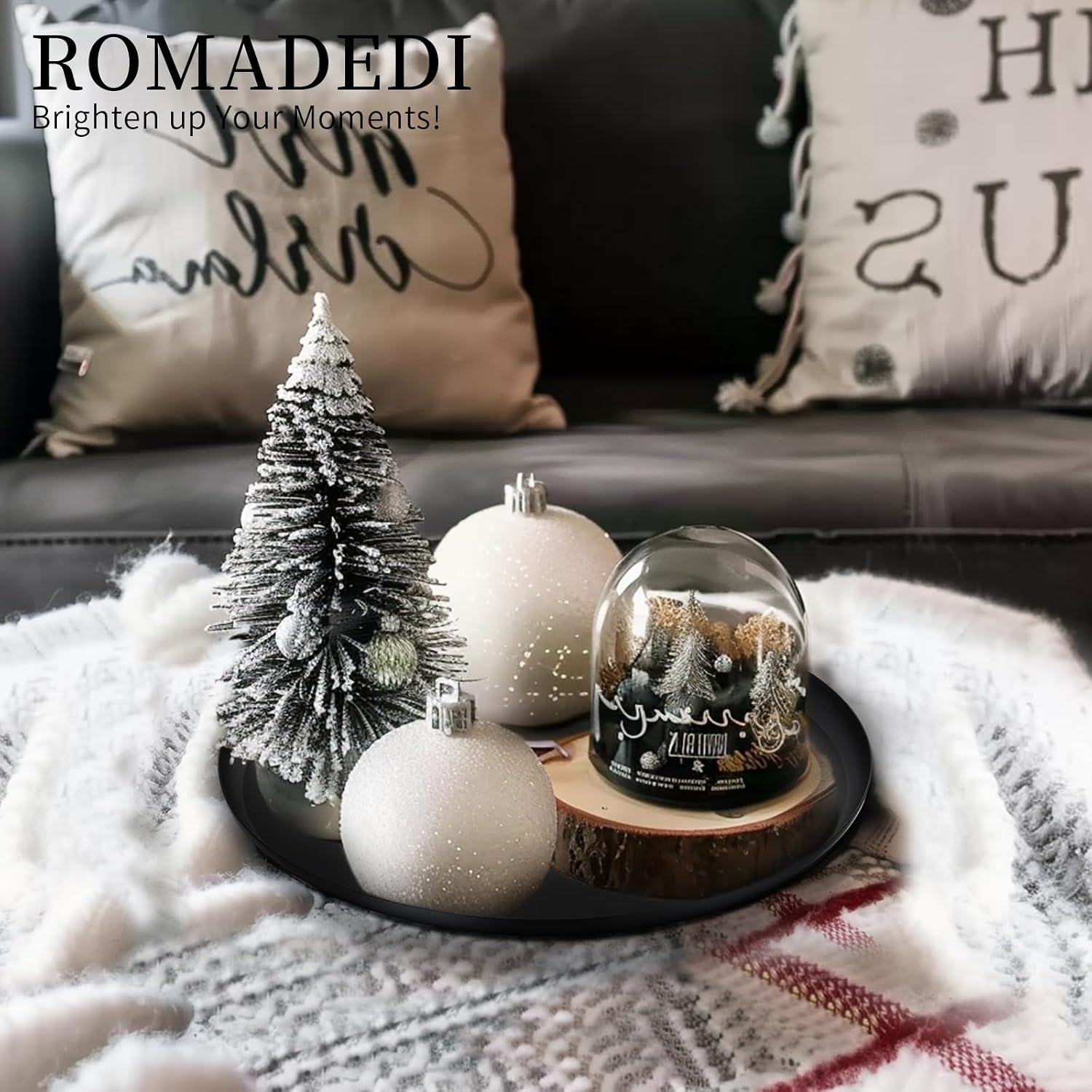 Romadedi Black Decorative Candle Tray - Round Trays Decor for Coffee Table Centerpiece Metal Serving Tray for Kitchen Counter Organizer Modern Farmhouse Home Decorations, 11 Inch