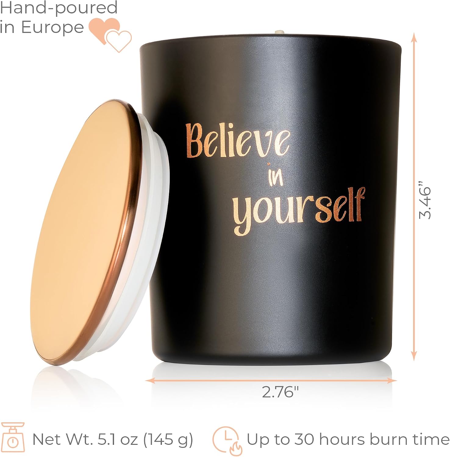 Motivational Candle Gift for Women & Men – “Believe in Yourself”, Scented Soy Wax Candle in Black Glass Jar, Gift-Ready Box