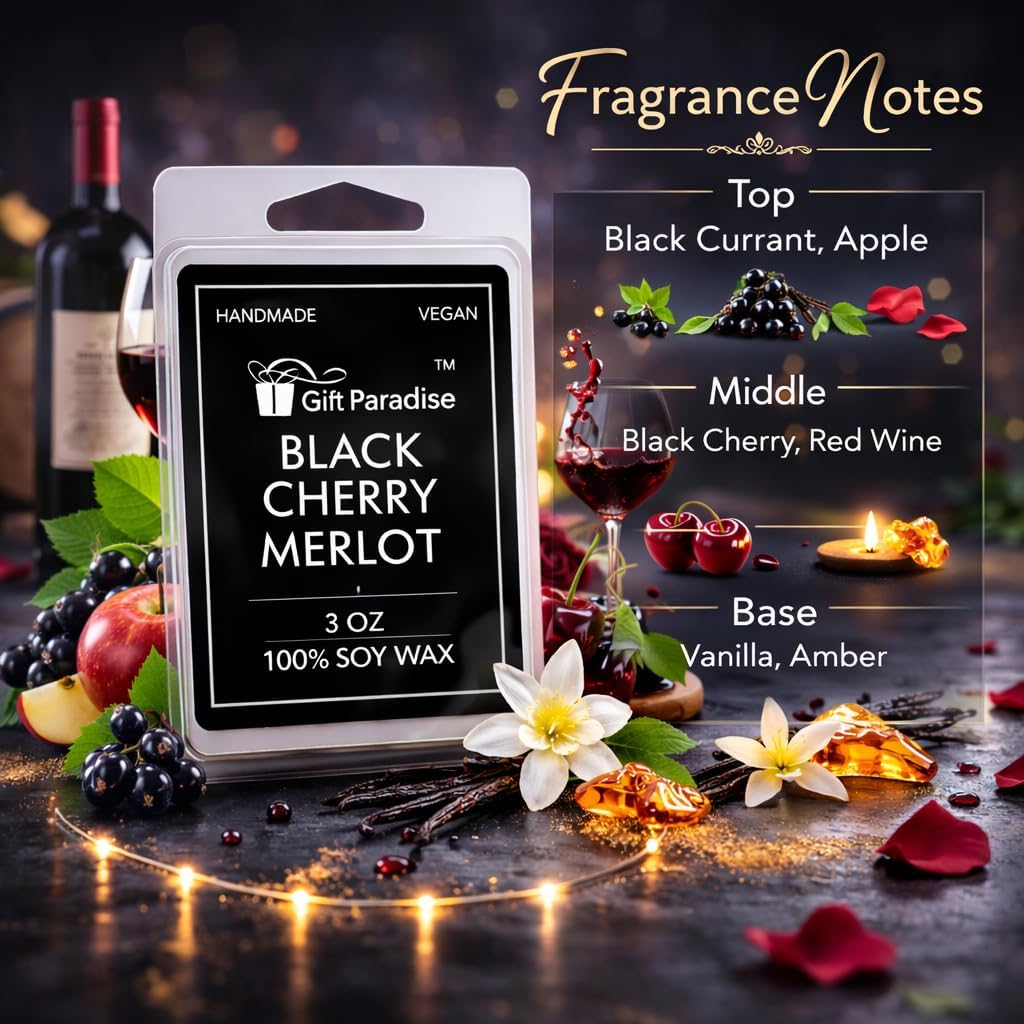 Black Cherry Merlot Wax Melts – Set of 3 (3 oz Each) – Hand Poured Soy Wax, Fruity Wine-Inspired Fragrance, Long Lasting & Gift-Ready