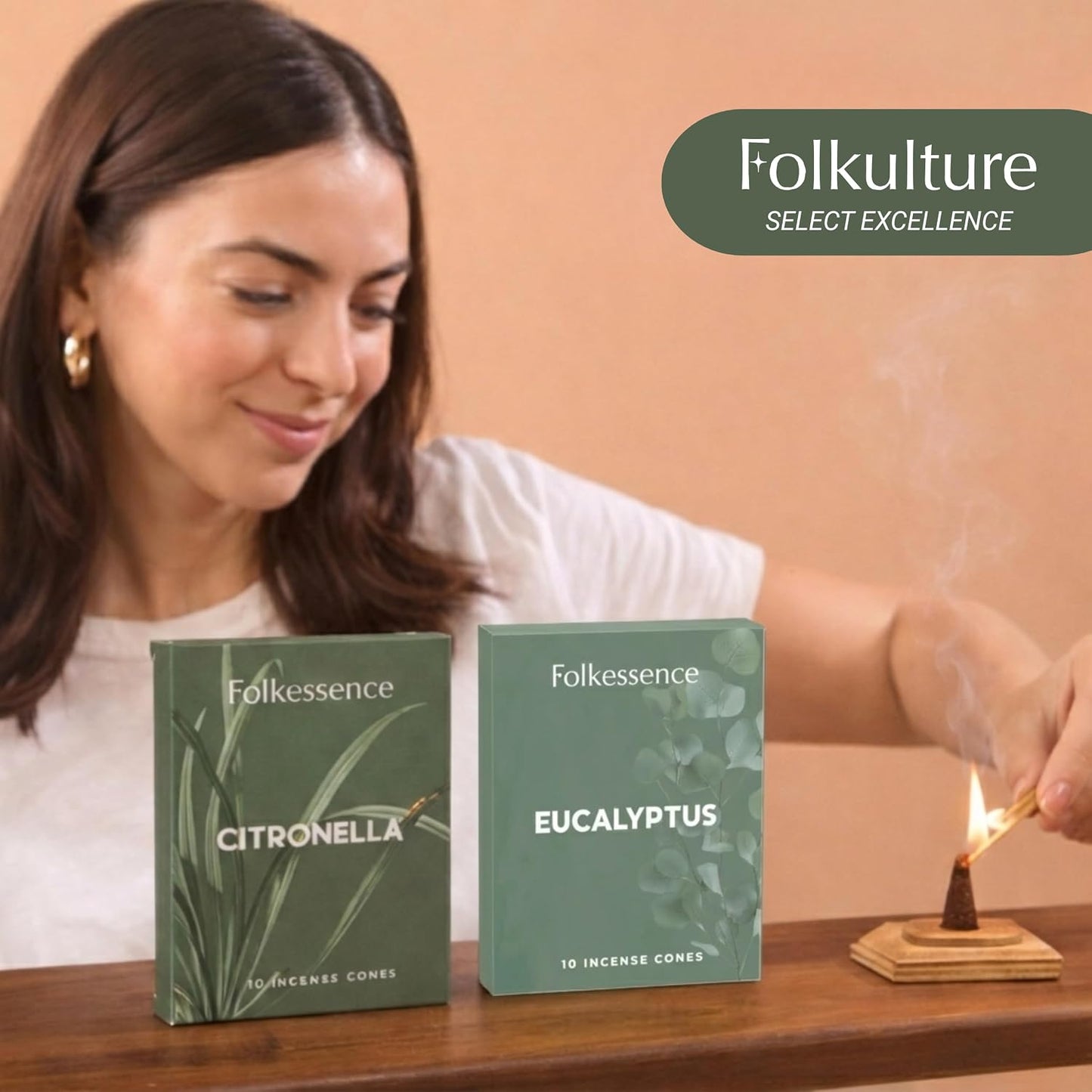 Folkulture Citronella Incense Cones (20 Cones) | Pack of 2 Citronella & Eucalyptus Outdoor Incense Cones for Camping Essentials, Apartment Patio Must Haves| Slow Burn, Non Toxic, Inscents-Cones