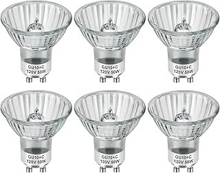 SerBion GU10 120V 50W Halogen Light Bulbs for Track and Range Hood, GU10+C Candle Warmer Lamp with Dimmable, 2700K Warm White, 6000+Hours Long-Lasting Pack of 6