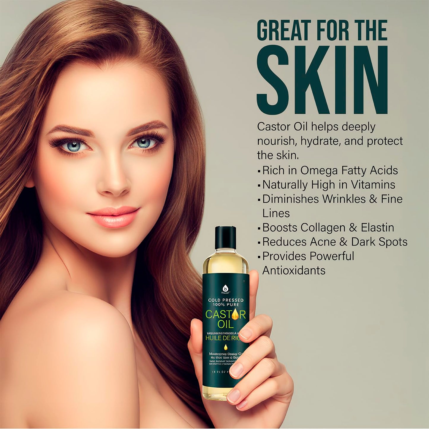 Pursonic Castor Oil (16oz) Cold-Pressed, 100% Pure, Hexane-Free Castor Oil-Moisturizing & Healing, For Dry Skin, Hair Growth - For Skin, Hair Care, Eyelashes