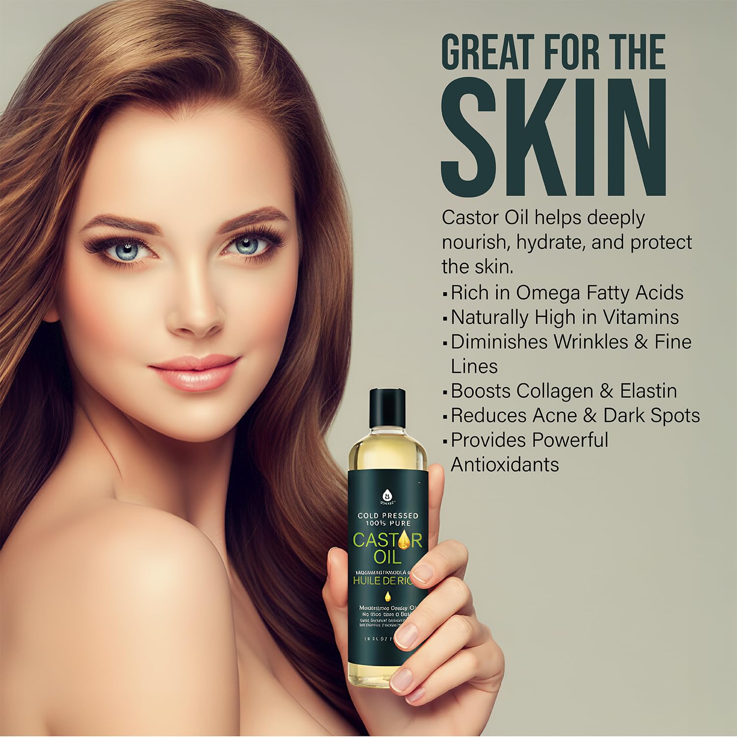 Pursonic Castor Oil (16oz) Cold-Pressed, 100% Pure, Hexane-Free Castor Oil-Moisturizing & Healing, For Dry Skin, Hair Growth - For Skin, Hair Care, Eyelashes