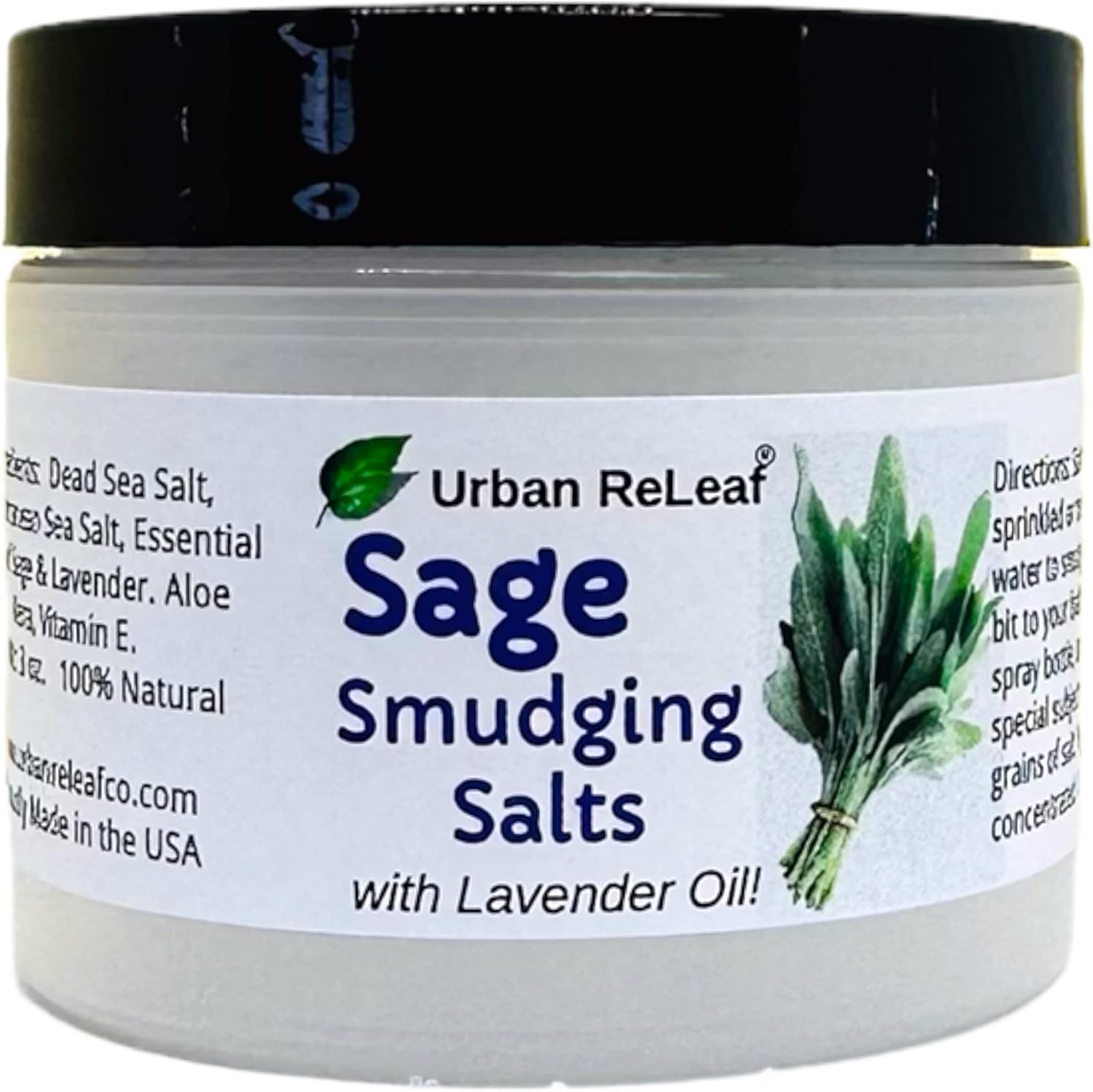 Urban ReLeaf Sage Smudging Salts with Lavender Oil | Safe & Smokeless, Smudge Cleanse Protect Bless Anointing, Fresh from USA, 100% Natural, Vegan