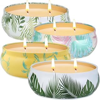 ‌Citronella Candles Outdoor, 4 Pack 8oz Double-Wick Lemongrass Candle, Natural Soy Wax Scented Candle for Home, Long Burn for Indoor Outdoor Camping Patio
