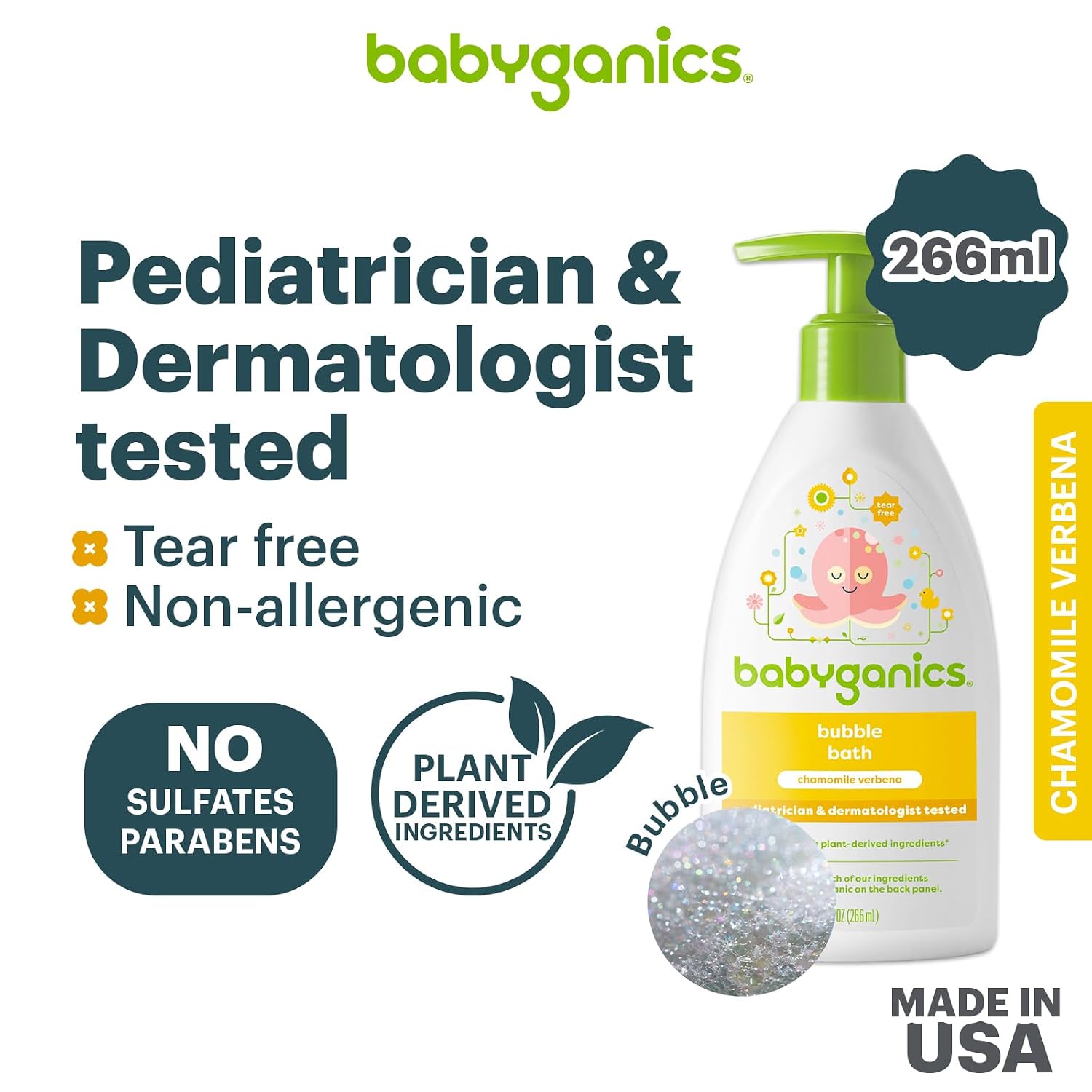 BabyGanics, Bubble Bath, Chamomile Verbena, 9 fl oz (266 ml)