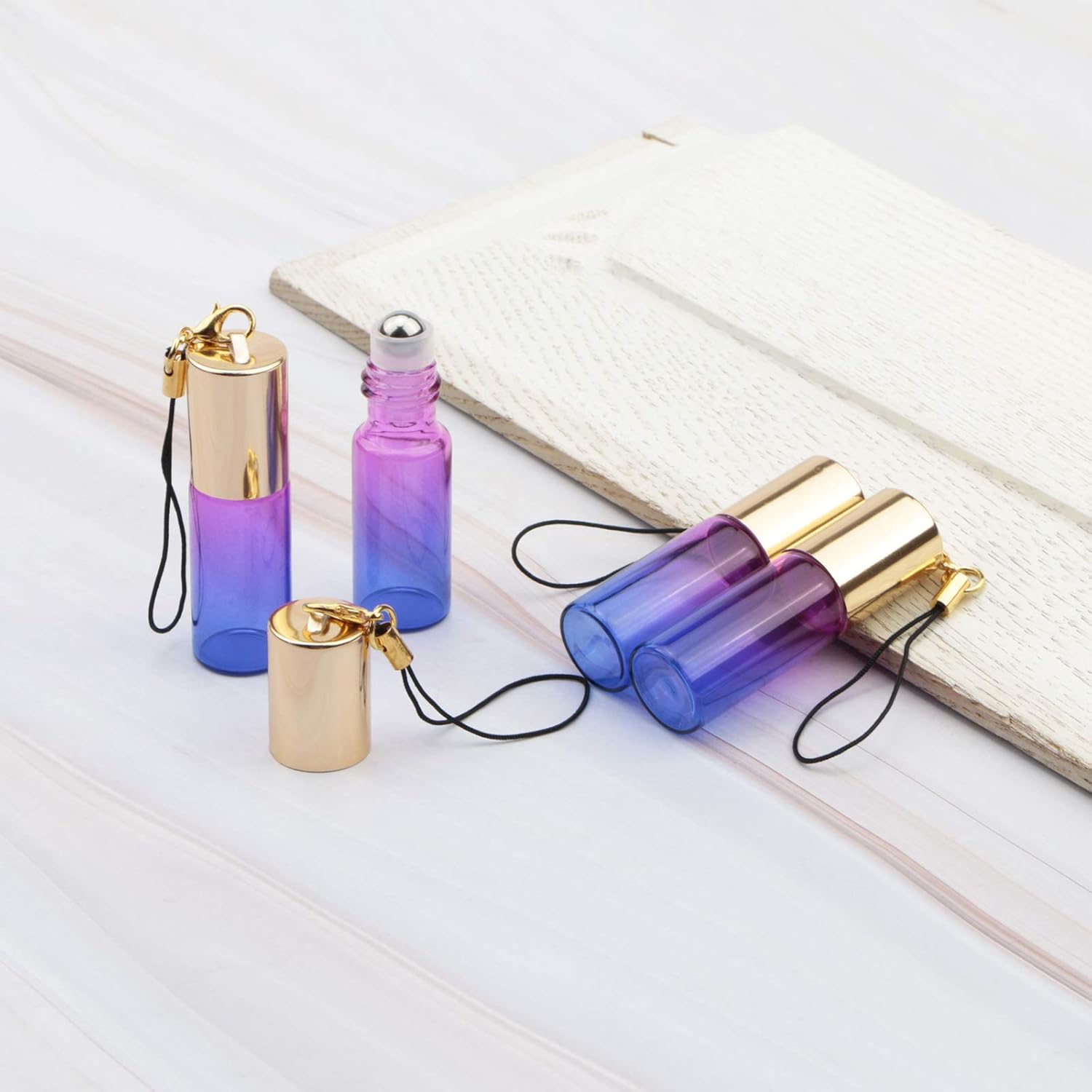 Kesell 15pcs 5ml Glass Roller Bottles Roll on Bottle Stainless Ball Gradient Color for Essential Oils, Aromatherapy Blends, Perfumes