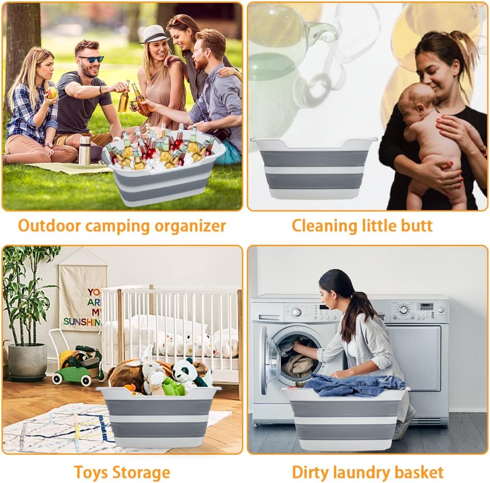 Goderewild 7.1 Gal/27L Multipurpose Collapsible Pet Bathtub Upgraded with Drainage Hole and Pet Hair Collector for Bathing/Shower, Portable Laundry Basket-Foldable Bathing Tub-Storage Organizer.