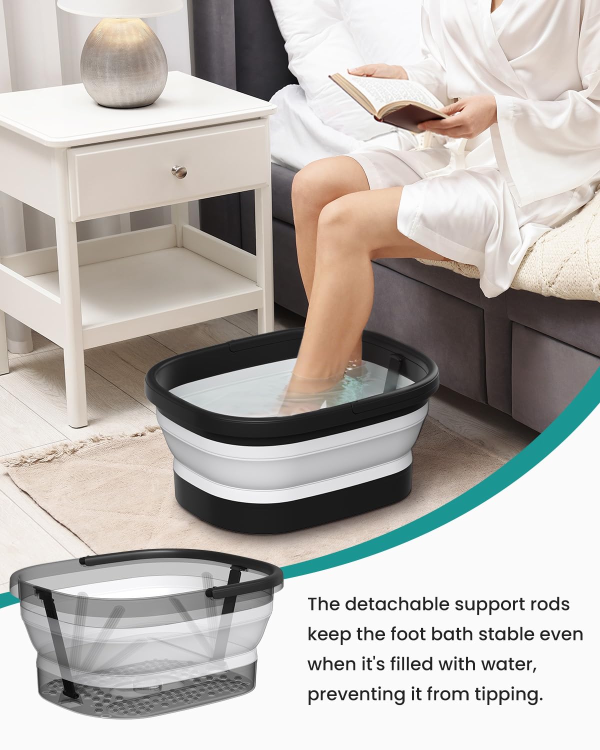 Nekteck Foot Soaking Tub Collapsible Bucket for Foot Bath Soak Tub, Feet Basin Soaker with 138 Acupressure Nodes and Pumice Stone for Feet Health Foot Spa, Gifts for Men Women Dad Mom, Black