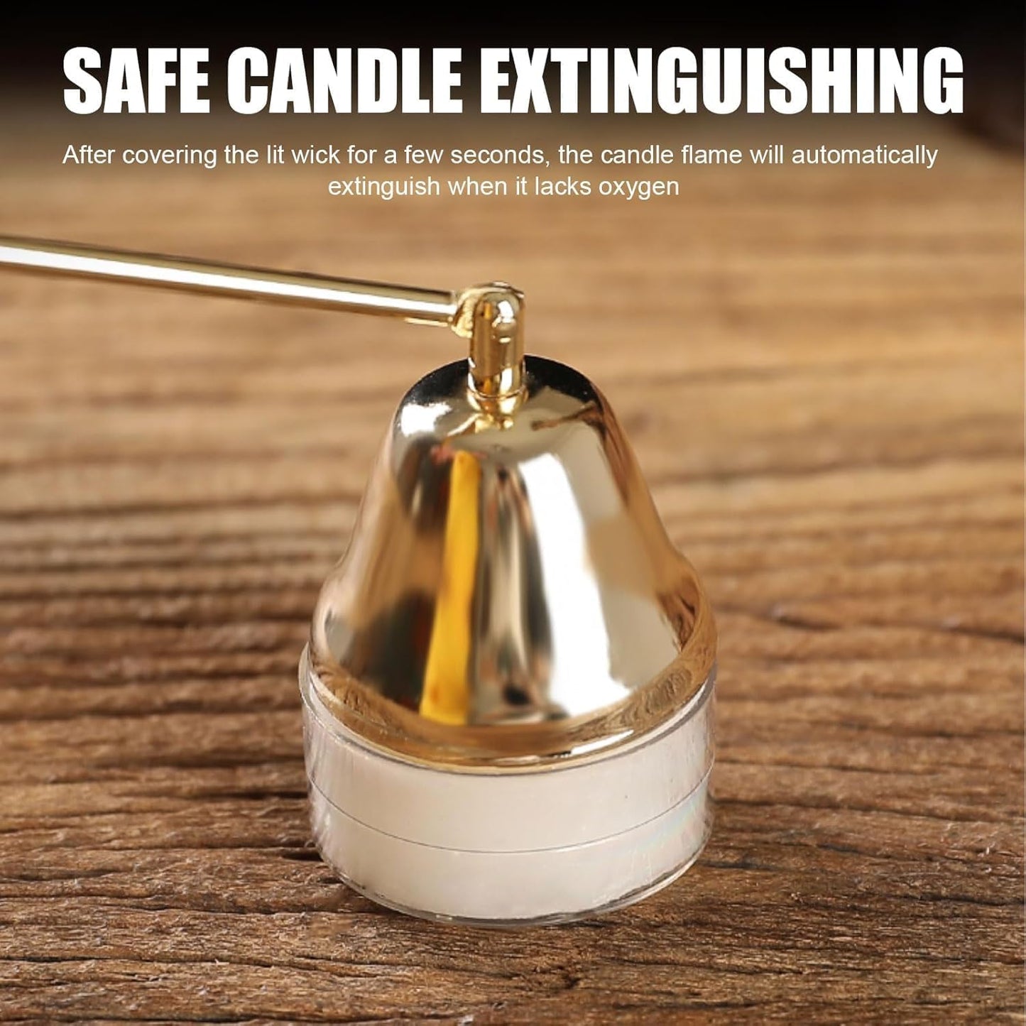 Candle Snuffer Extinguisher with Long Handle, Stainless Steel Wick Flame Snuffer for Putting Out Wick Flame Safely (Gold Accessory)