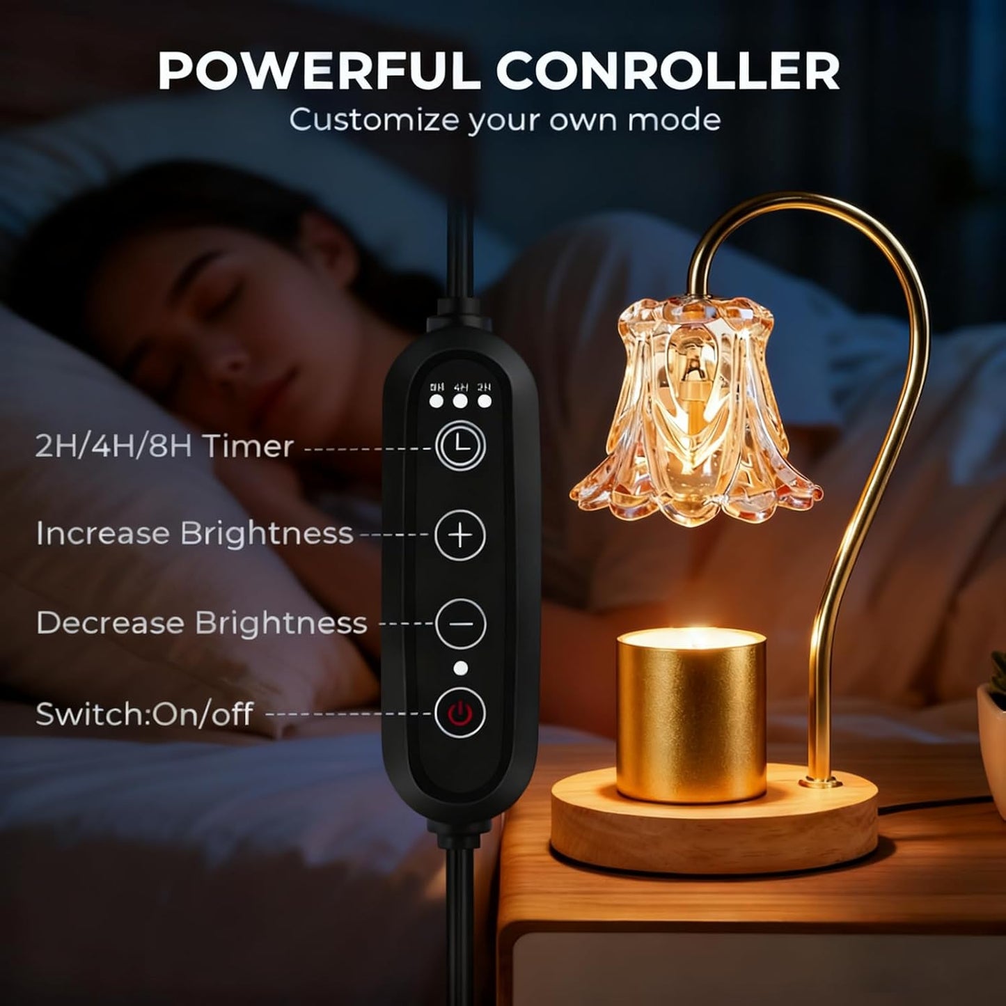 COCOBELA Candle Warmer Lamp with Timer with 2 Bulbs Light Dimmable Electric Candle Melt Lamp Flower Shape for Small & Large Jars, Elegant Home Decor Housewarming Birthday Xmas Gifts