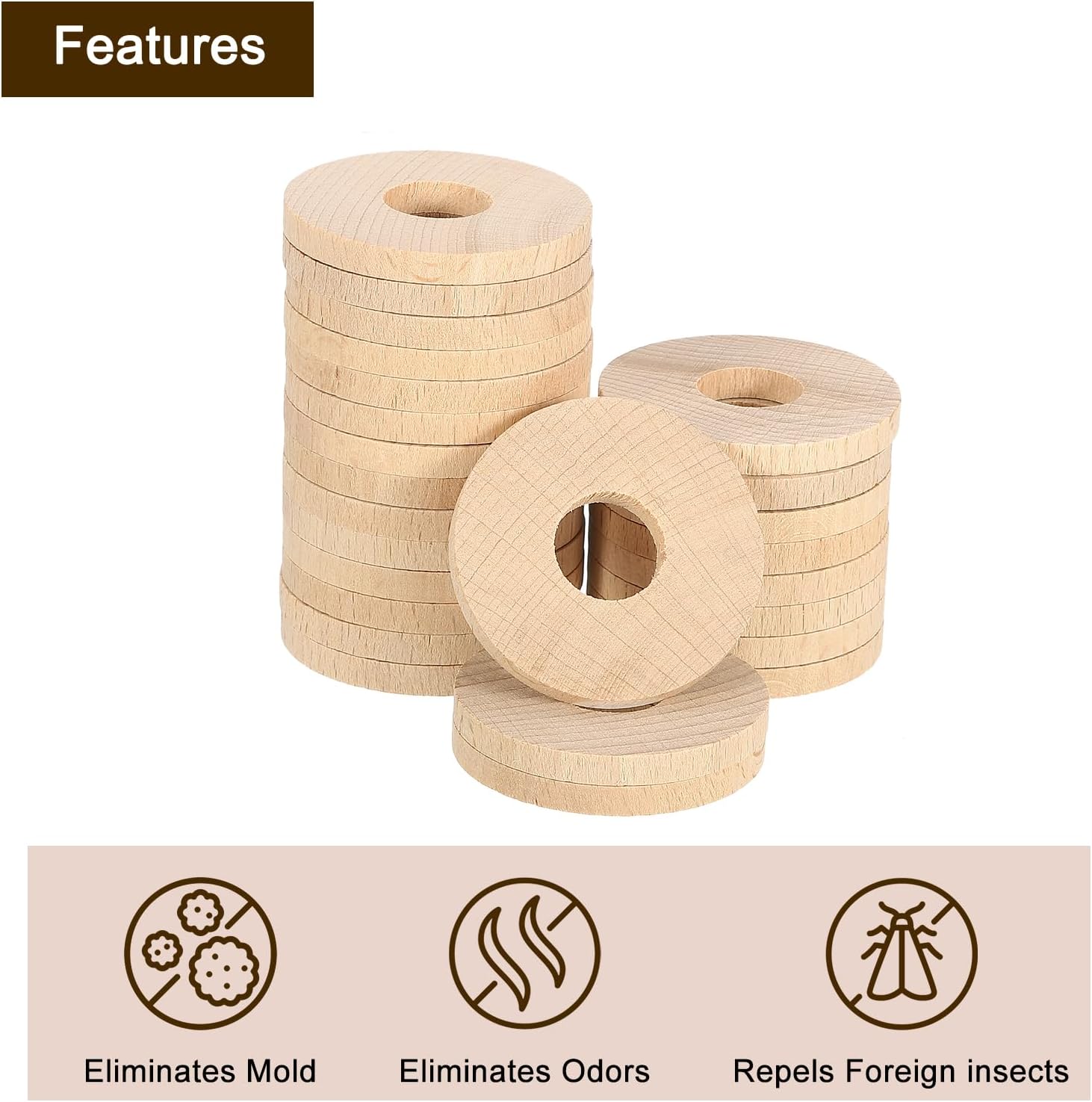 uxcell 25Pcs 46x16x5mm Cedar Blocks for Clothes Storage, Aromatic Cedar Rings, Cedar Accessories Wood Chips for Wardrobes Closets Drawers