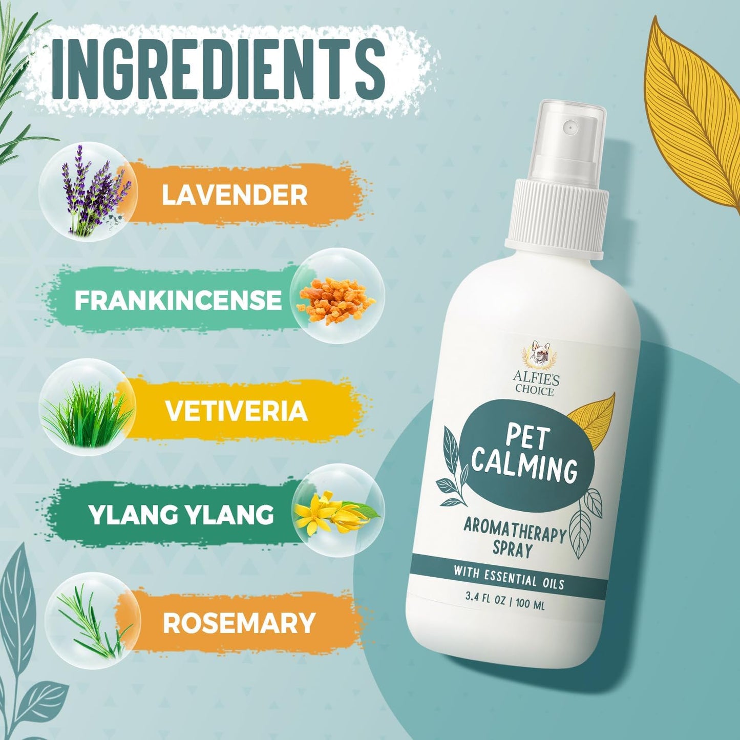 Pet Calming Aromatherapy Spray for Dogs | 3.4 fl oz Travel Size | Lavender & Valerian Aromatherapy Mist | for Crate, Car & Vet Visit Comfort