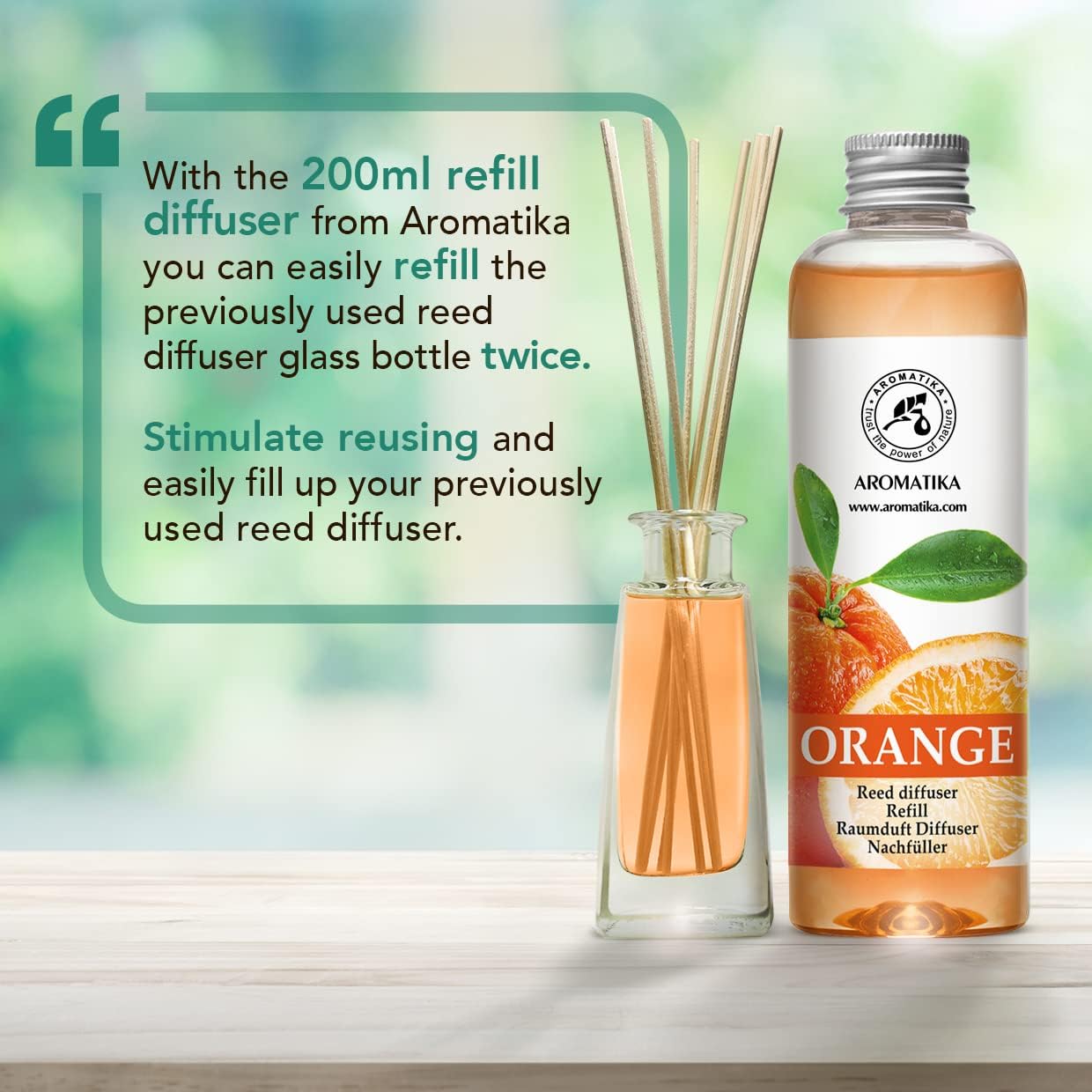 Orange Reed Diffuser Refill 6.8 fl oz (200 ml) – Room Fragrance with Natural Orange Essential Oil – Long Lasting Scent for Home and Office