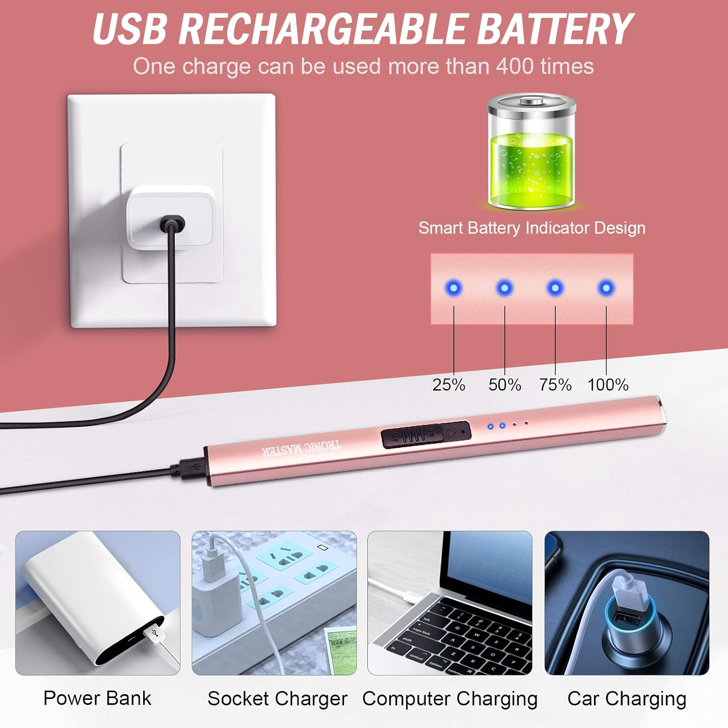Electric Candle Lighter Valentine's Day Gifts for Women Mom Men Wife USB Arc Rechargeable Windproof Lighter for Candle BBQ Birthday Housewarming Gift Idals (Rose Gold)